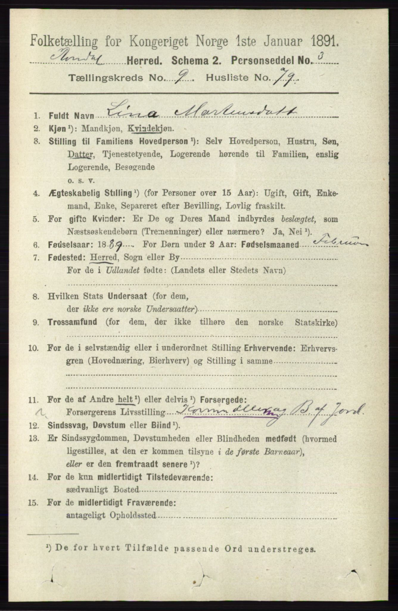 RA, 1891 census for 0416 Romedal, 1891, p. 4704