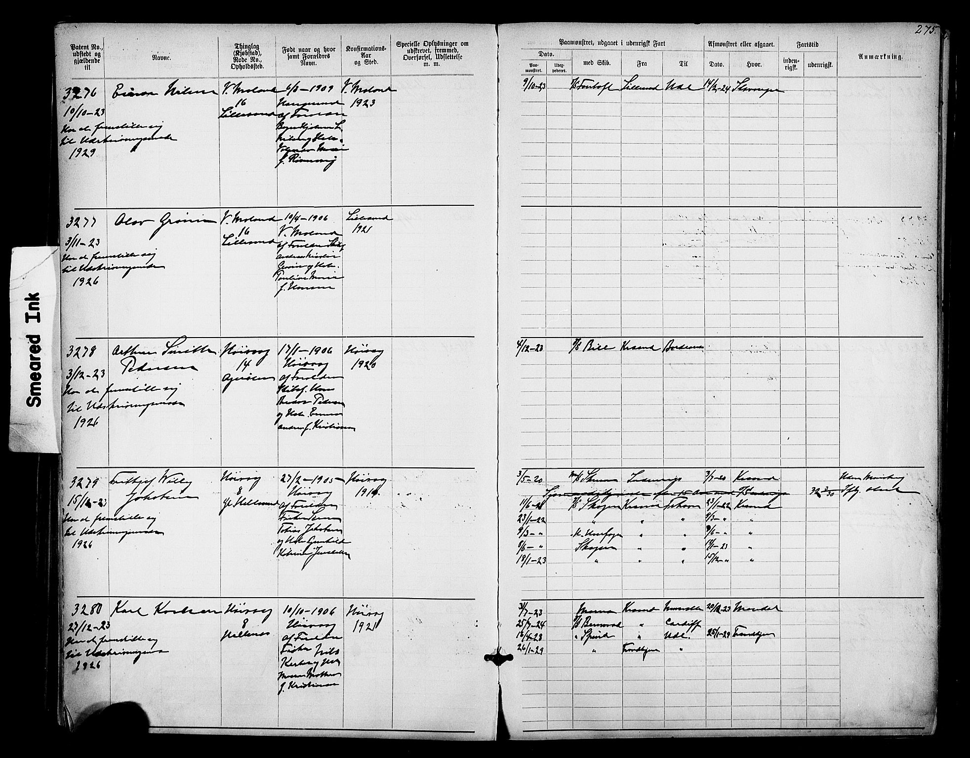 Lillesand mønstringskrets, AV/SAK-2031-0014/F/Fa/L0003: Annotasjonsrulle nr 1911-3489 med register, W-9, 1891-1932, p. 309