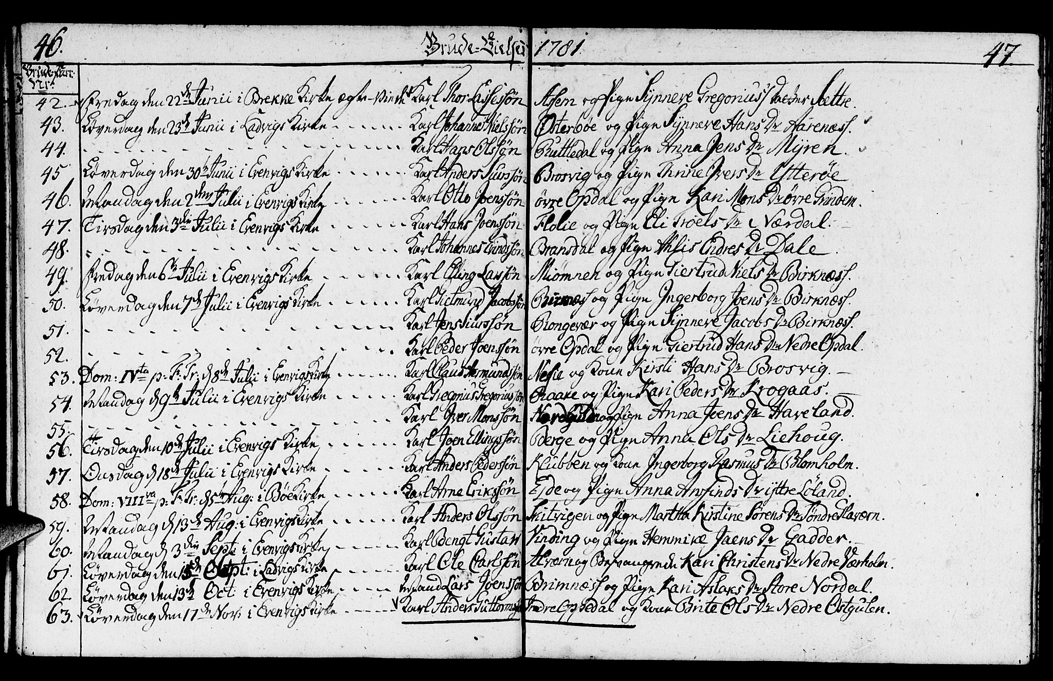 Gulen sokneprestembete, AV/SAB-A-80201/H/Haa/Haaa/L0014: Parish register (official) no. A 14, 1779-1788, p. 46-47