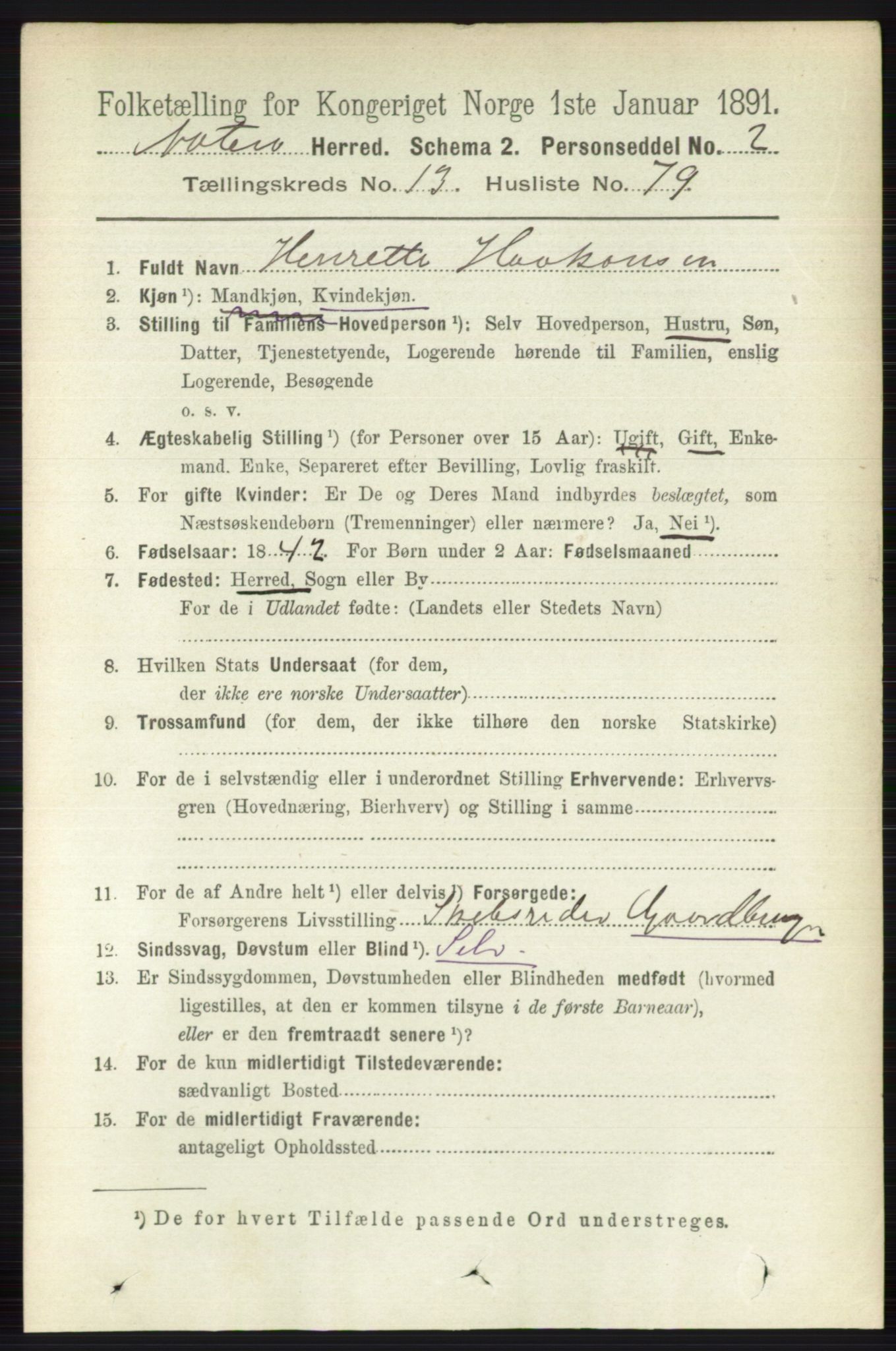 RA, 1891 census for 0722 Nøtterøy, 1891, p. 7503