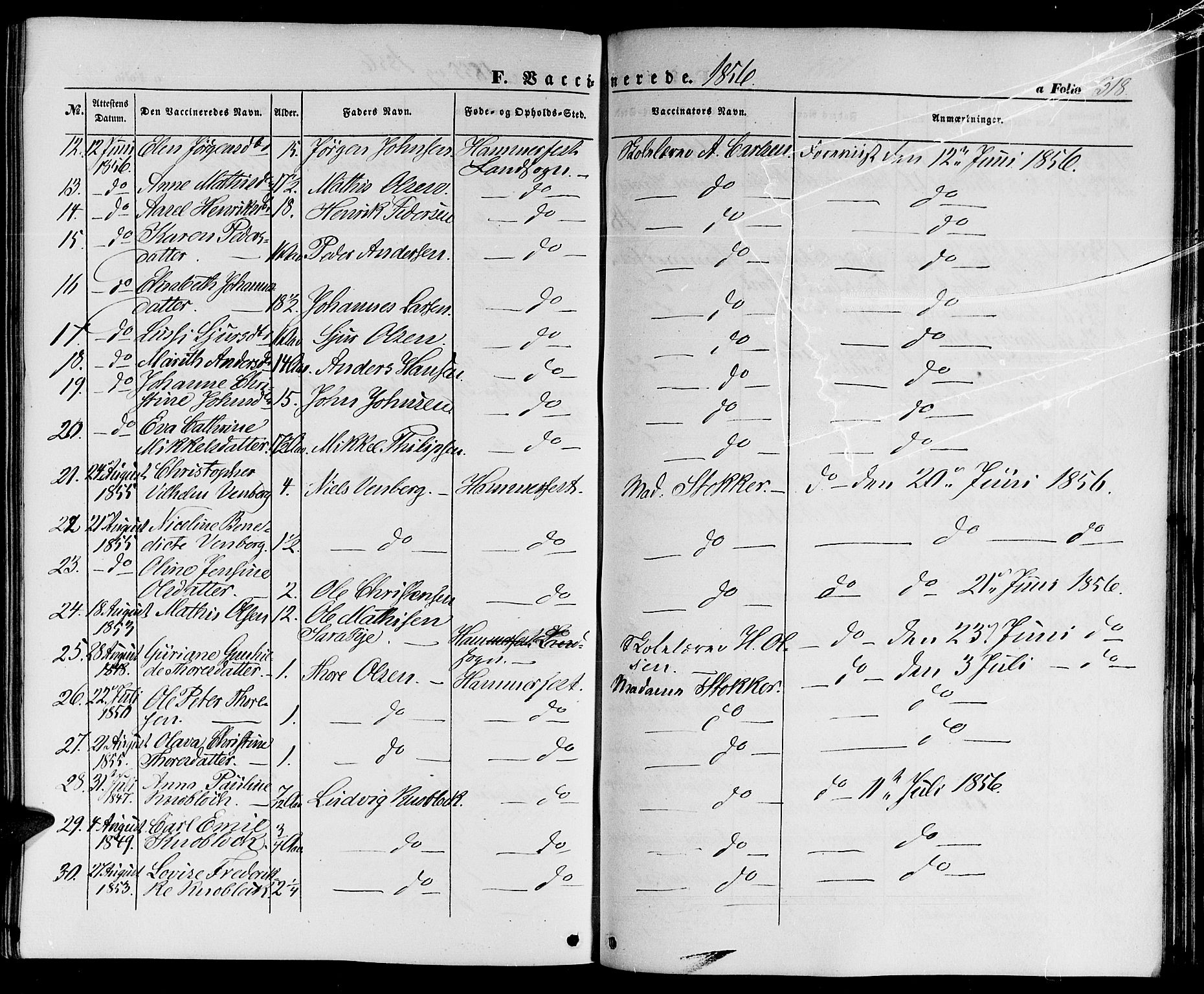 Hammerfest sokneprestkontor, SATØ/S-1347/H/Hb/L0002.klokk: Parish register (copy) no. 2, 1851-1861, p. 318