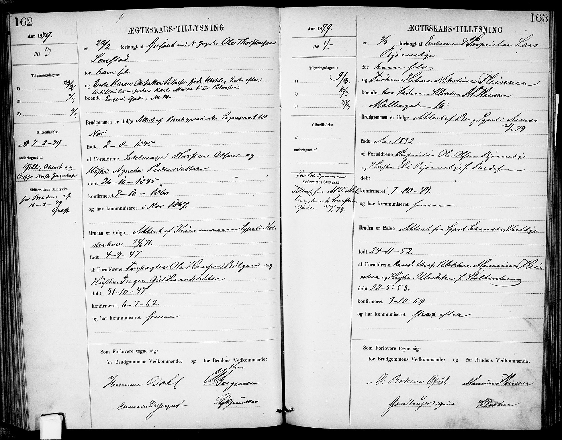 Garnisonsmenigheten Kirkebøker, AV/SAO-A-10846/H/Ha/L0007: Banns register no. I 7, 1872-1893, p. 162-163