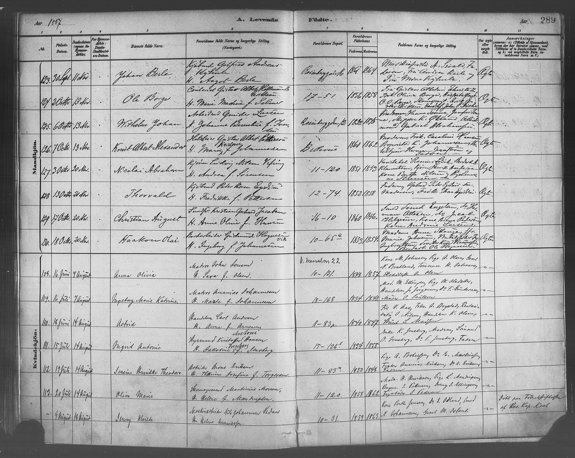 Domkirken sokneprestembete, SAB/A-74801/H/Haa/L0023: Parish register (official) no. B 6, 1879-1887, p. 289