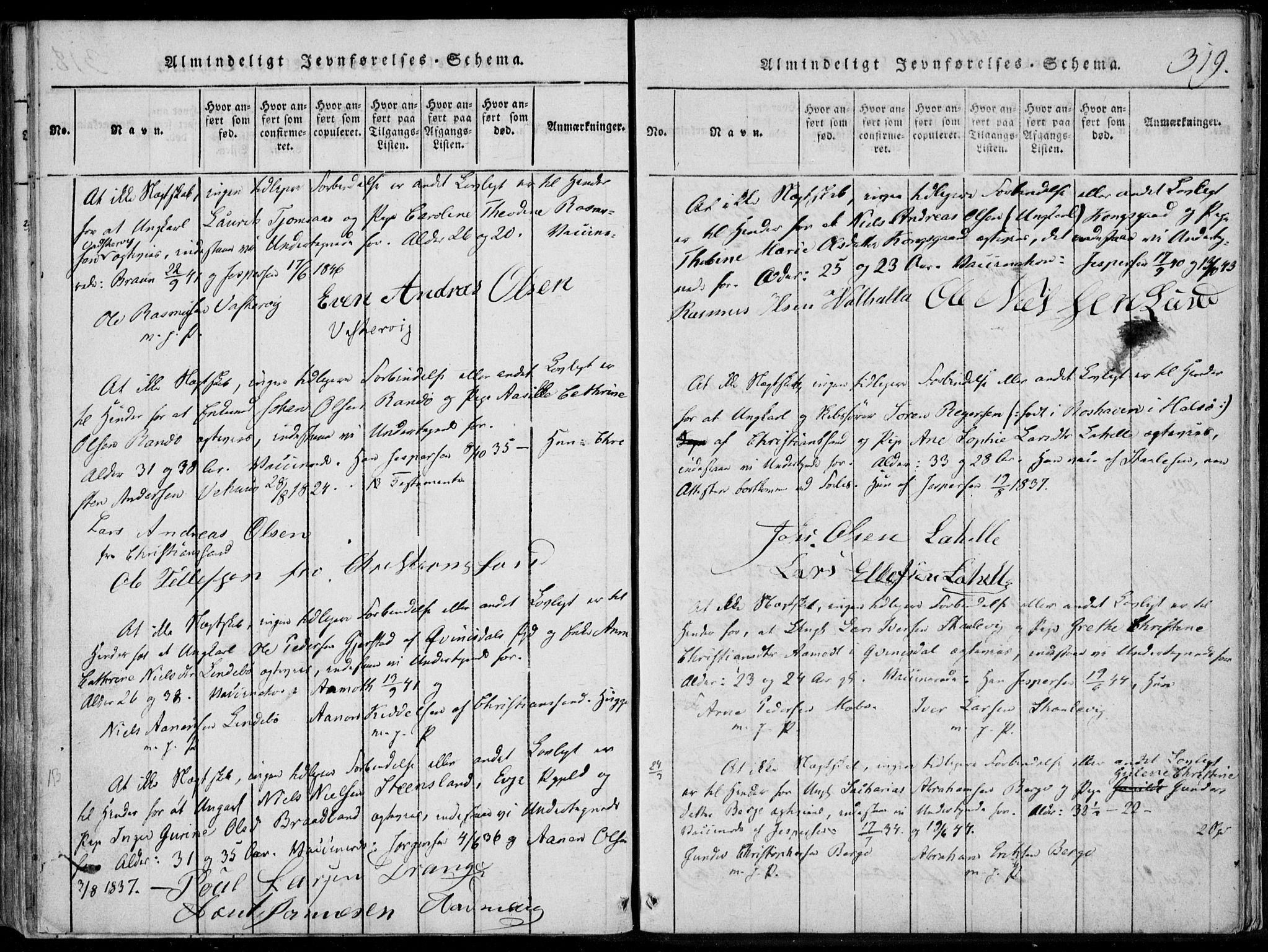 Oddernes sokneprestkontor, AV/SAK-1111-0033/F/Fa/Faa/L0005: Parish register (official) no. A 5, 1820-1838, p. 319