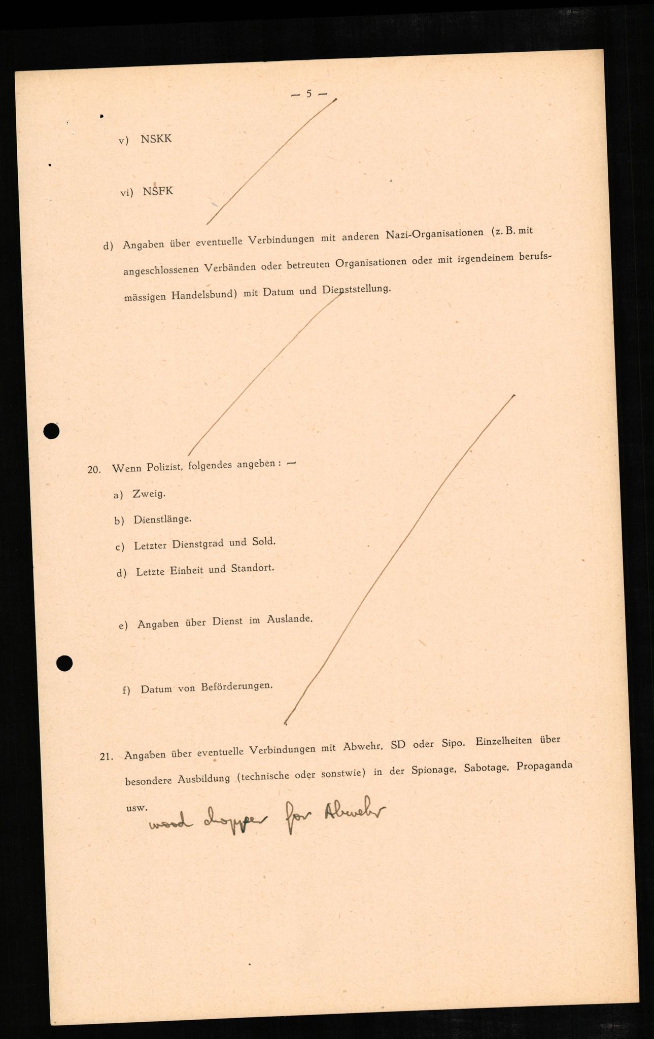 Forsvaret, Forsvarets overkommando II, RA/RAFA-3915/D/Db/L0008: CI Questionaires. Tyske okkupasjonsstyrker i Norge. Tyskere., 1945-1946, p. 101