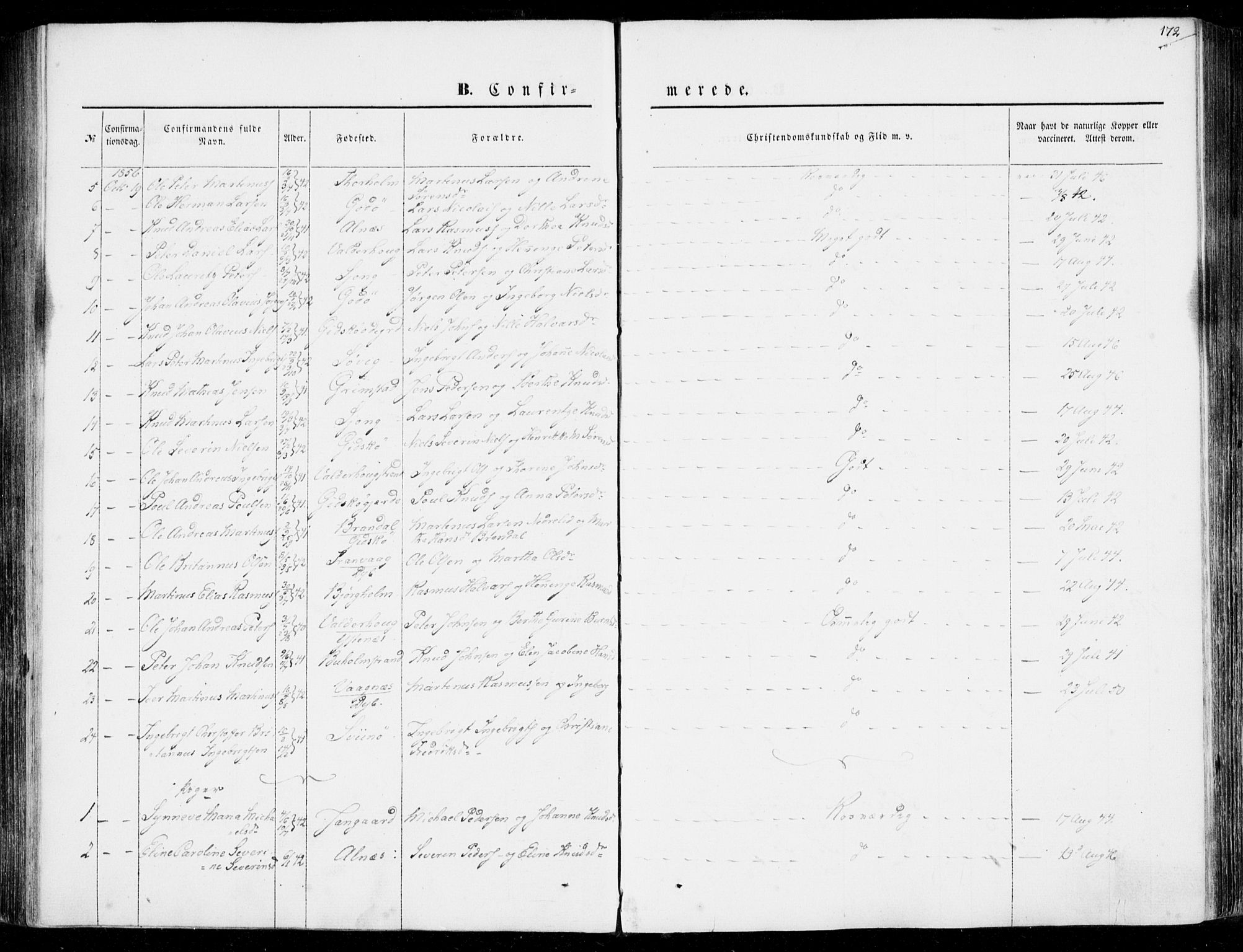 Ministerialprotokoller, klokkerbøker og fødselsregistre - Møre og Romsdal, AV/SAT-A-1454/528/L0397: Parish register (official) no. 528A08, 1848-1858, p. 172