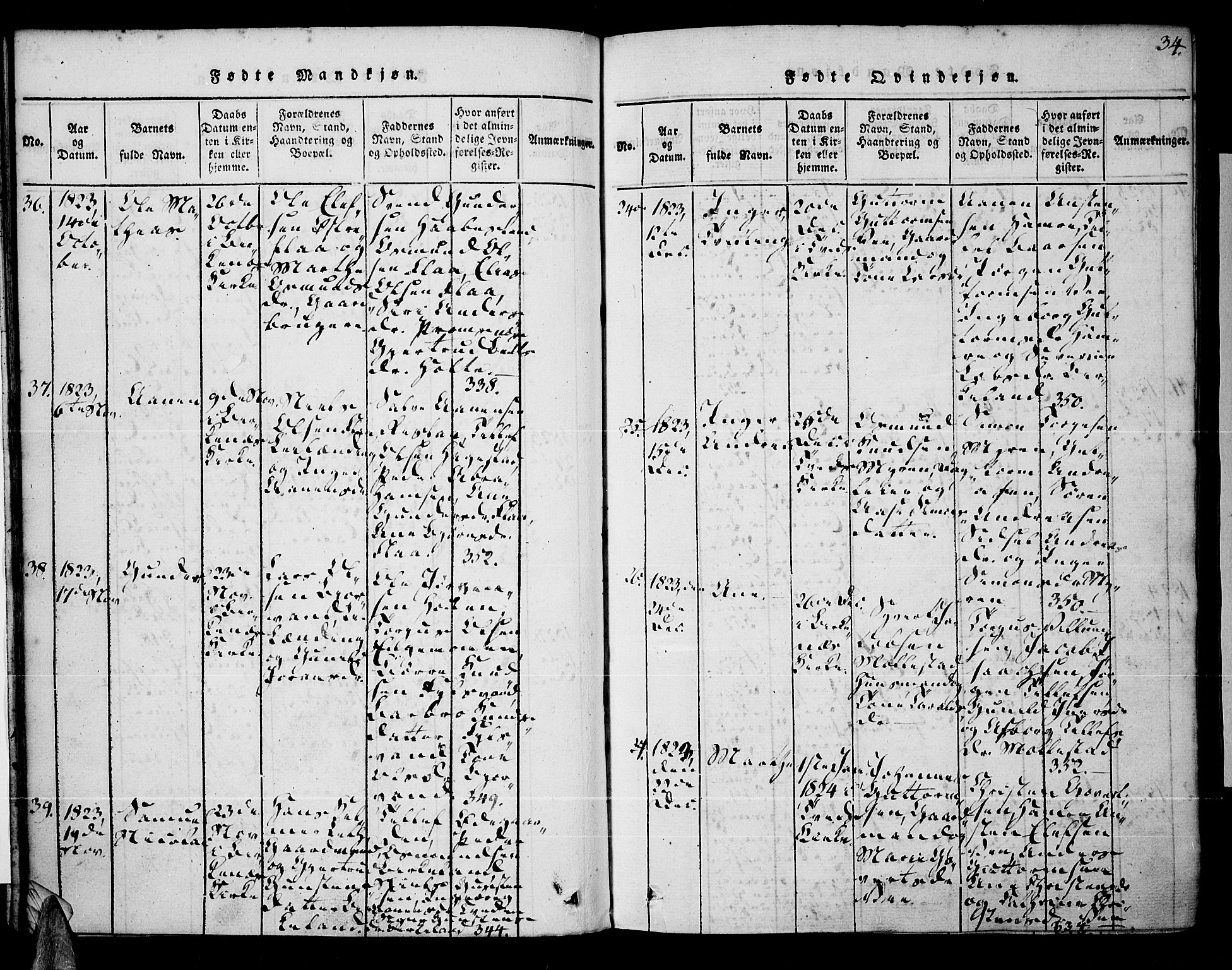 Tveit sokneprestkontor, SAK/1111-0043/F/Fa/L0002: Parish register (official) no. A 2, 1820-1830, p. 34