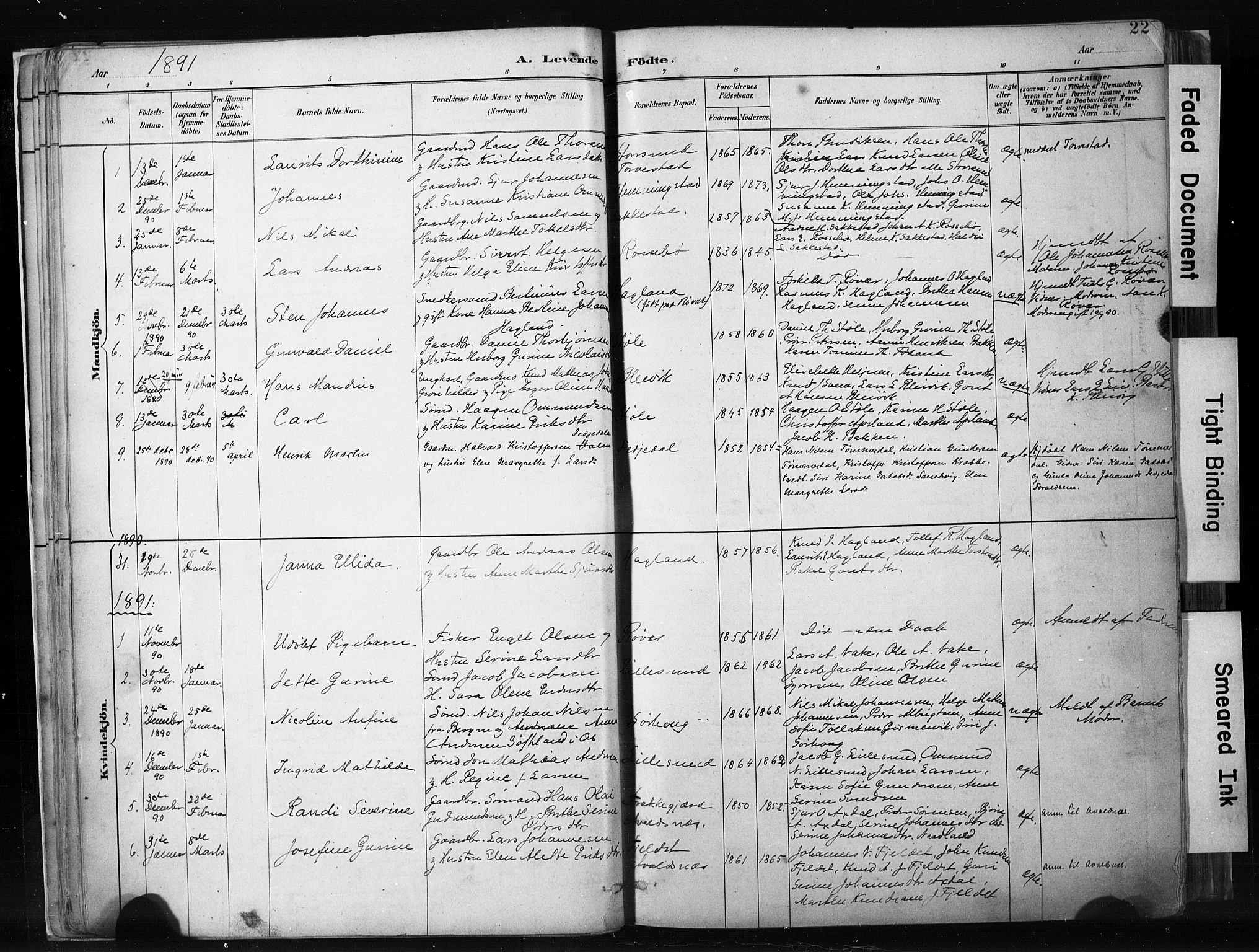 Haugesund sokneprestkontor, SAST/A -101863/H/Ha/Haa/L0004: Parish register (official) no. A 4, 1886-1908, p. 22