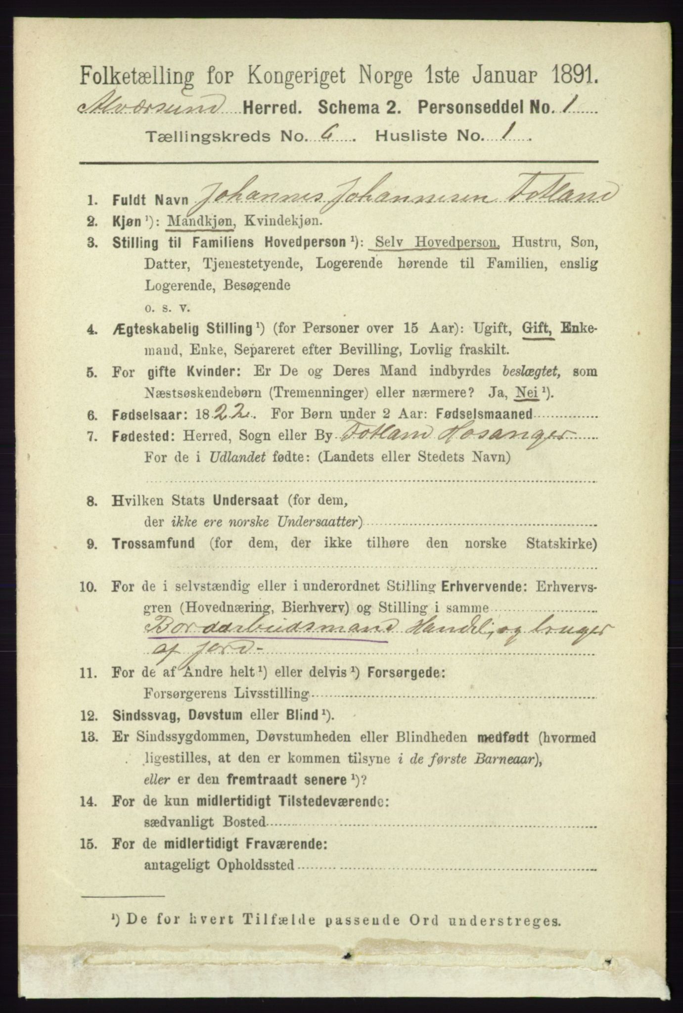 RA, 1891 census for 1257 Alversund, 1891, p. 2047