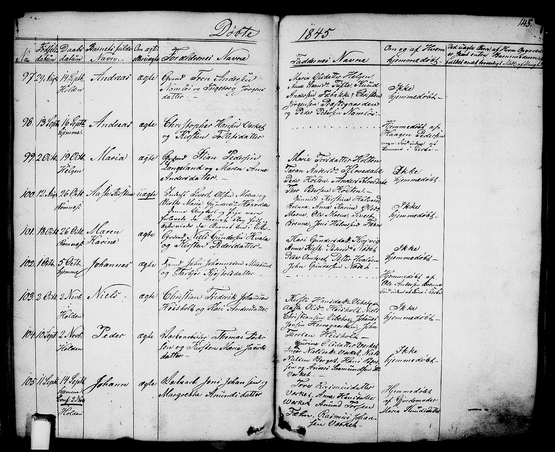 Holla kirkebøker, SAKO/A-272/F/Fa/L0004: Parish register (official) no. 4, 1830-1848, p. 145
