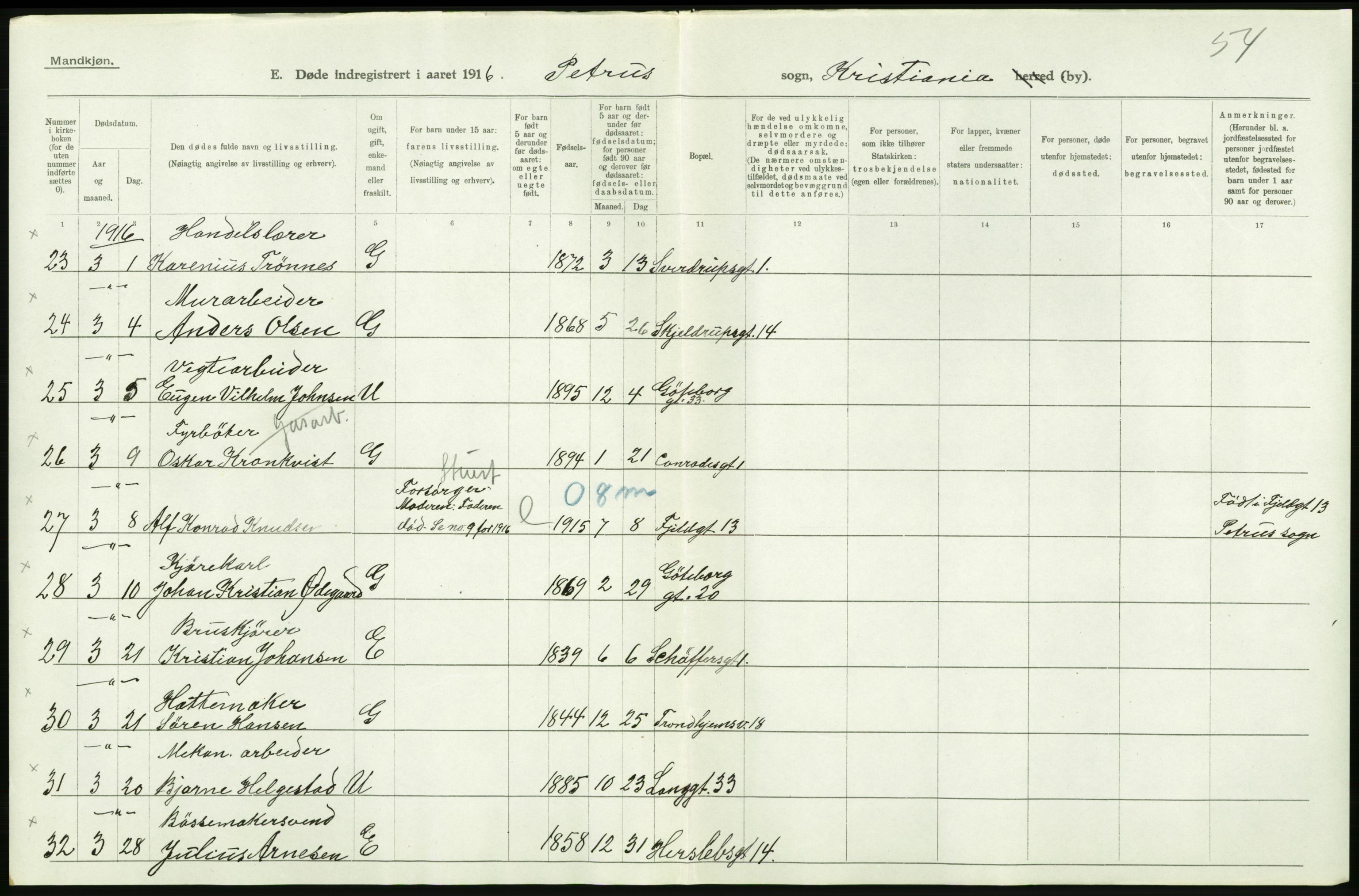 Statistisk sentralbyrå, Sosiodemografiske emner, Befolkning, AV/RA-S-2228/D/Df/Dfb/Dfbf/L0009: Kristiania: Døde., 1916, p. 82