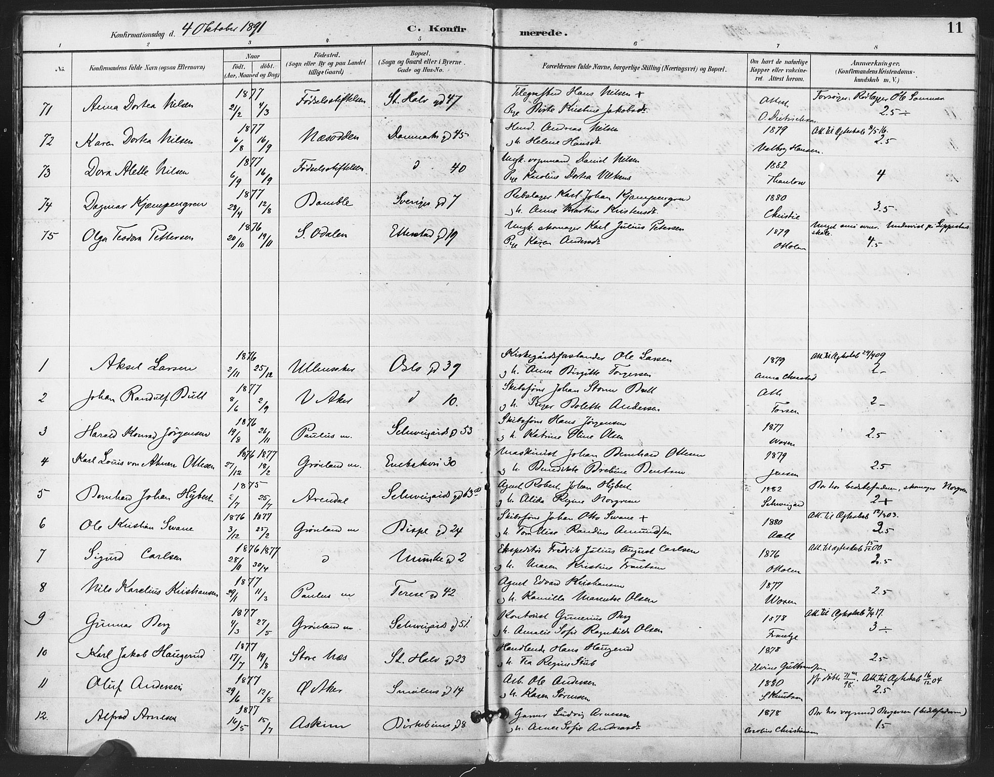 Gamlebyen prestekontor Kirkebøker, SAO/A-10884/F/Fa/L0008: Parish register (official) no. 8, 1891-1908, p. 11