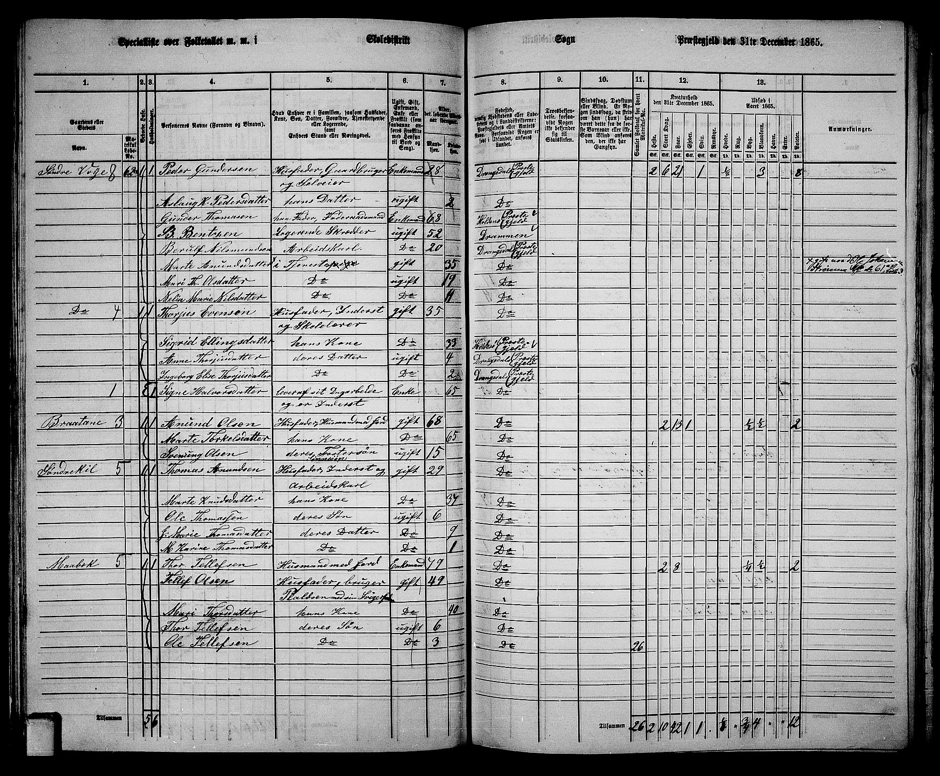 RA, 1865 census for Drangedal, 1865, p. 58