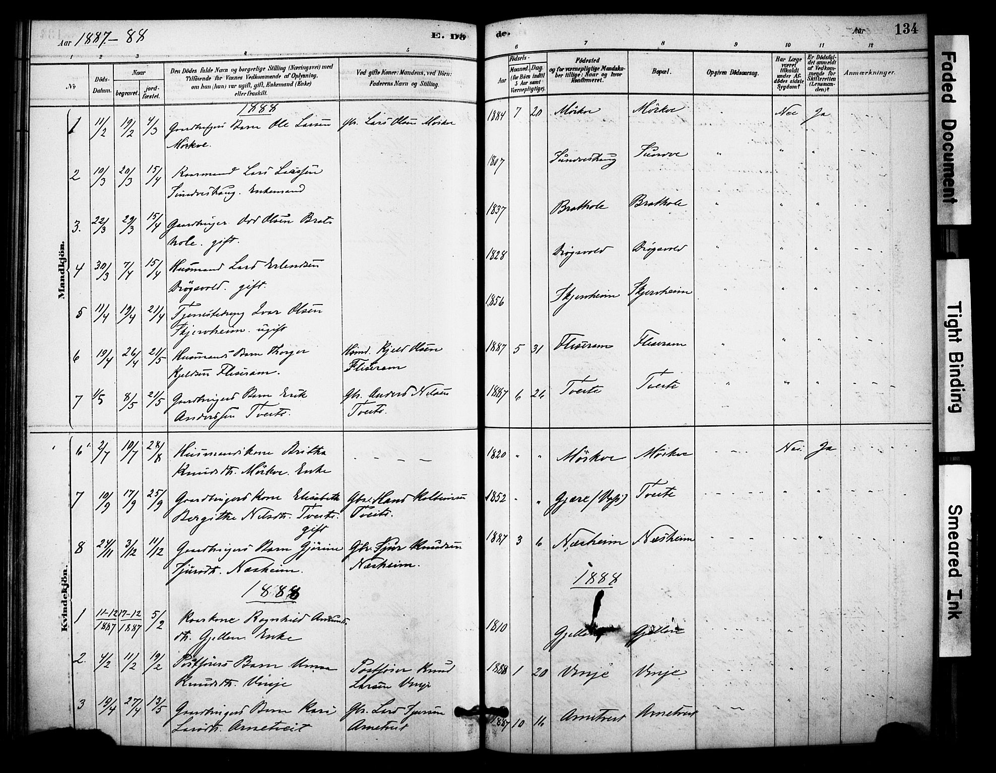 Vossestrand Sokneprestembete, SAB/A-79101/H/Haa: Parish register (official) no. C 1, 1878-1903, p. 134