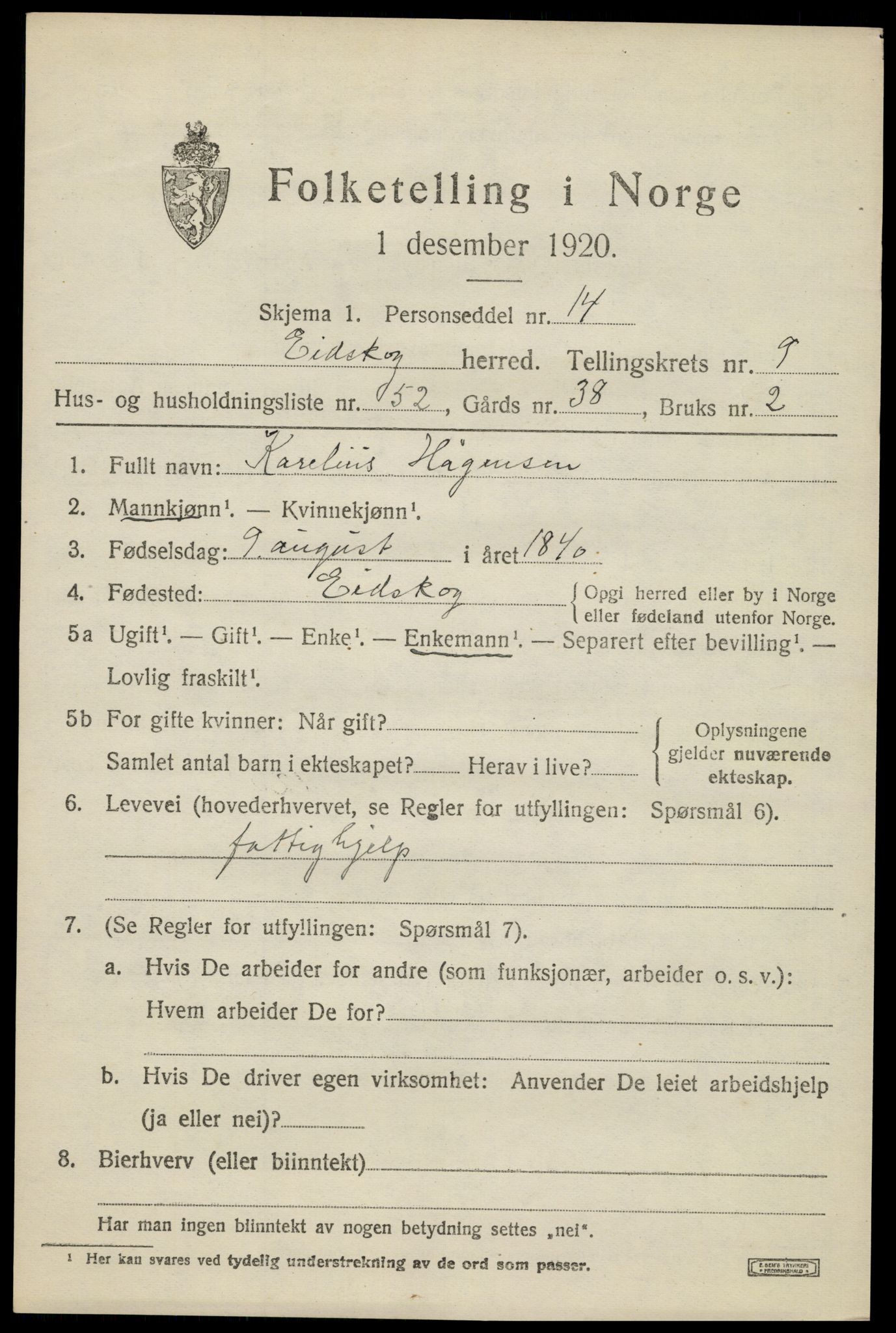 SAH, 1920 census for Eidskog, 1920, p. 10763