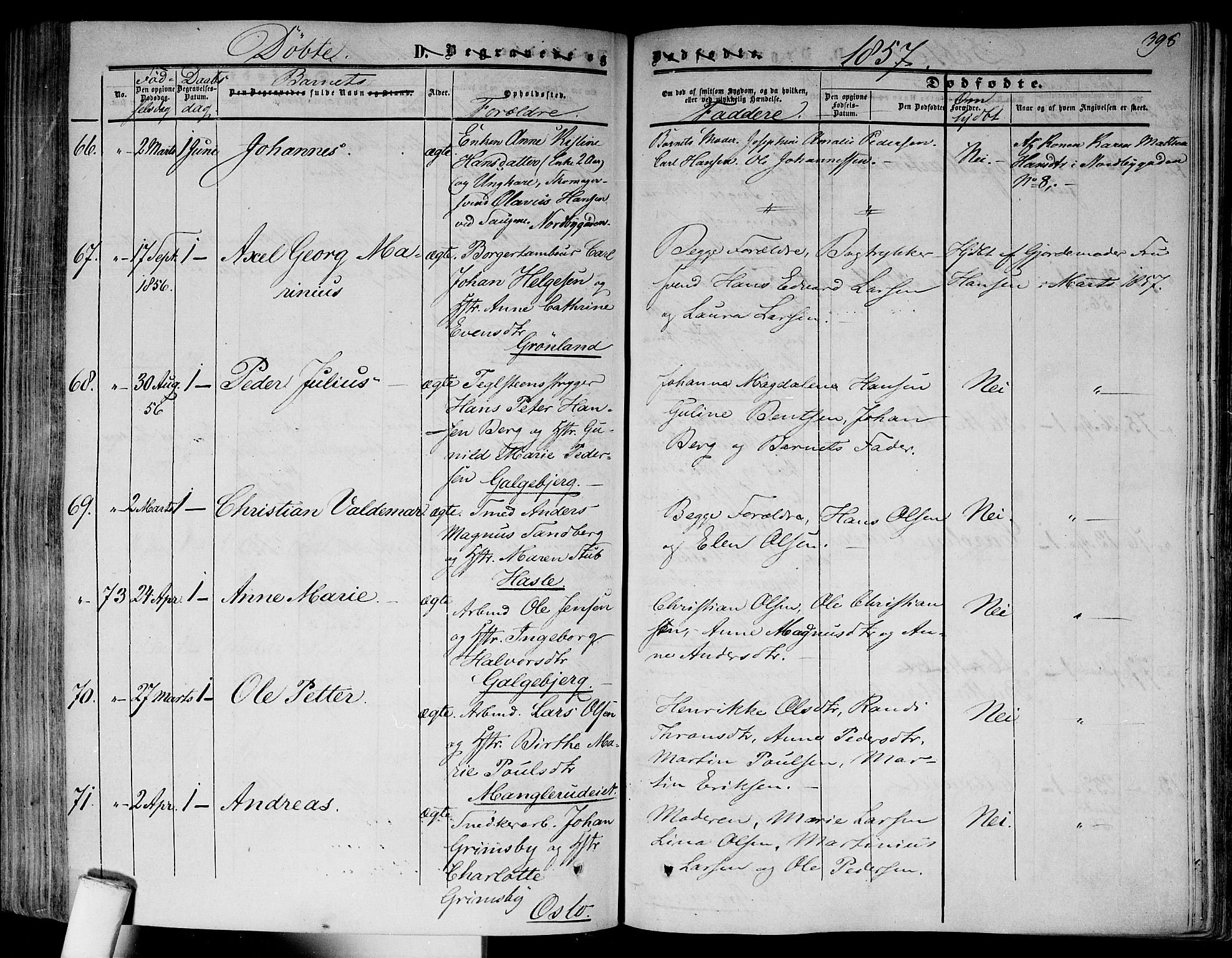 Gamlebyen prestekontor Kirkebøker, AV/SAO-A-10884/F/Fa/L0004: Parish register (official) no. 4, 1850-1857, p. 398