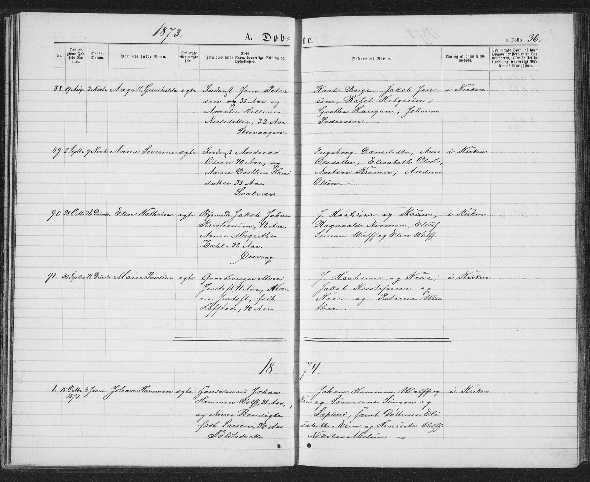 Ministerialprotokoller, klokkerbøker og fødselsregistre - Nordland, AV/SAT-A-1459/874/L1074: Parish register (copy) no. 874C03, 1870-1876, p. 36