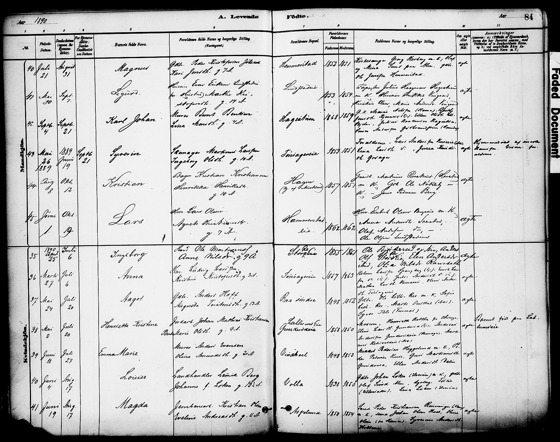 Stange prestekontor, AV/SAH-PREST-002/K/L0017: Parish register (official) no. 17, 1880-1893, p. 84