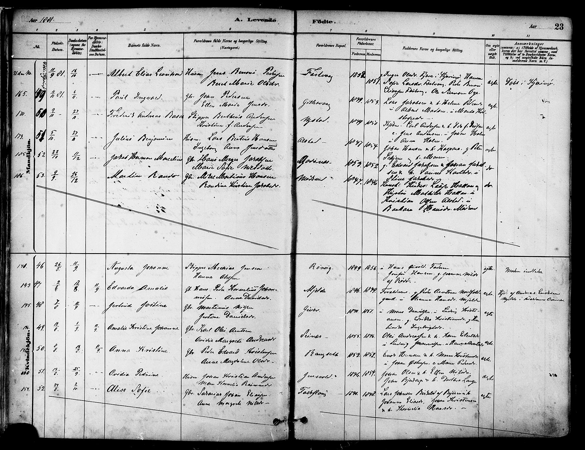 Ministerialprotokoller, klokkerbøker og fødselsregistre - Nordland, SAT/A-1459/802/L0054: Parish register (official) no. 802A01, 1879-1893, p. 23