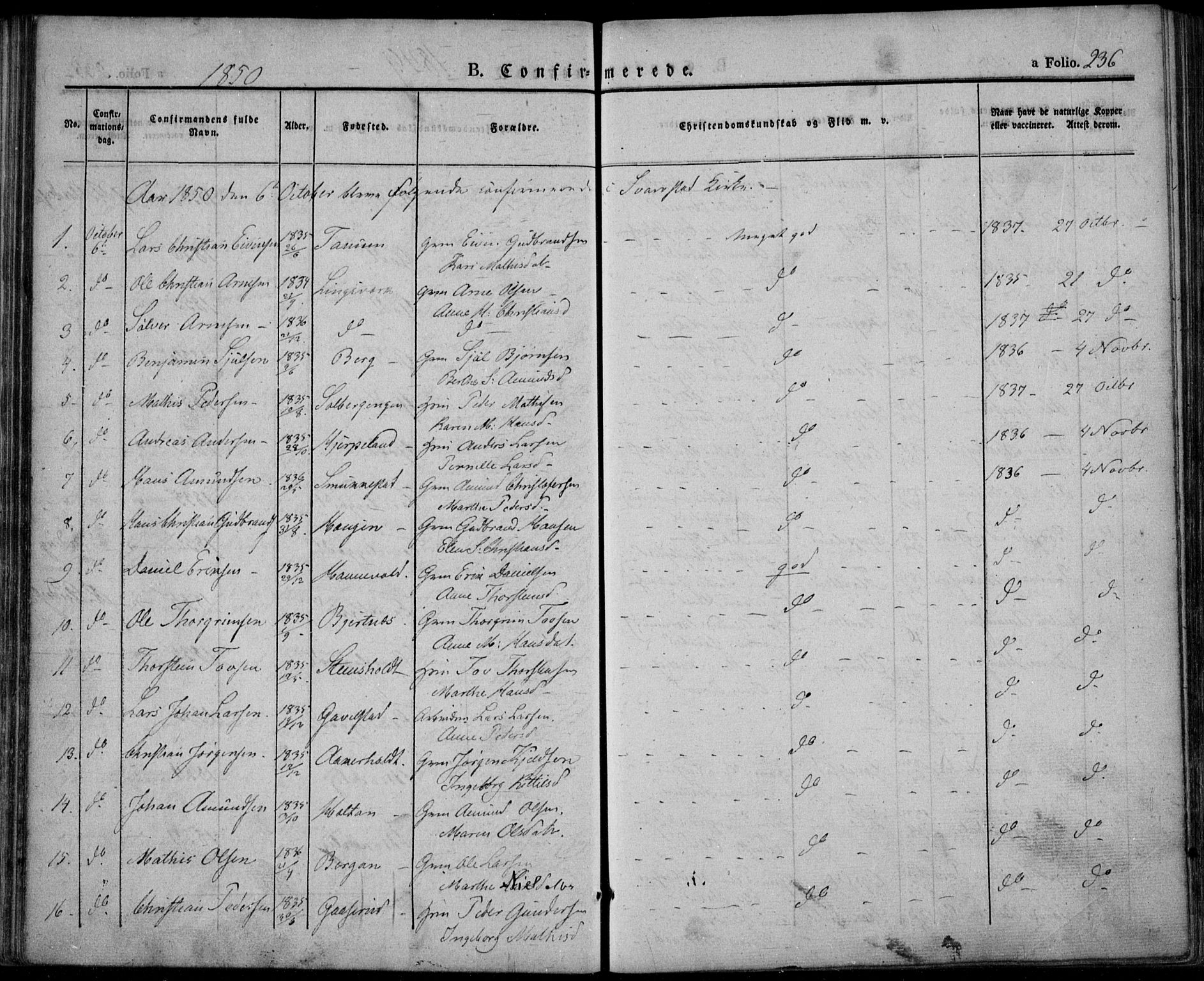 Lardal kirkebøker, SAKO/A-350/F/Fa/L0006: Parish register (official) no. I 6, 1835-1860, p. 236