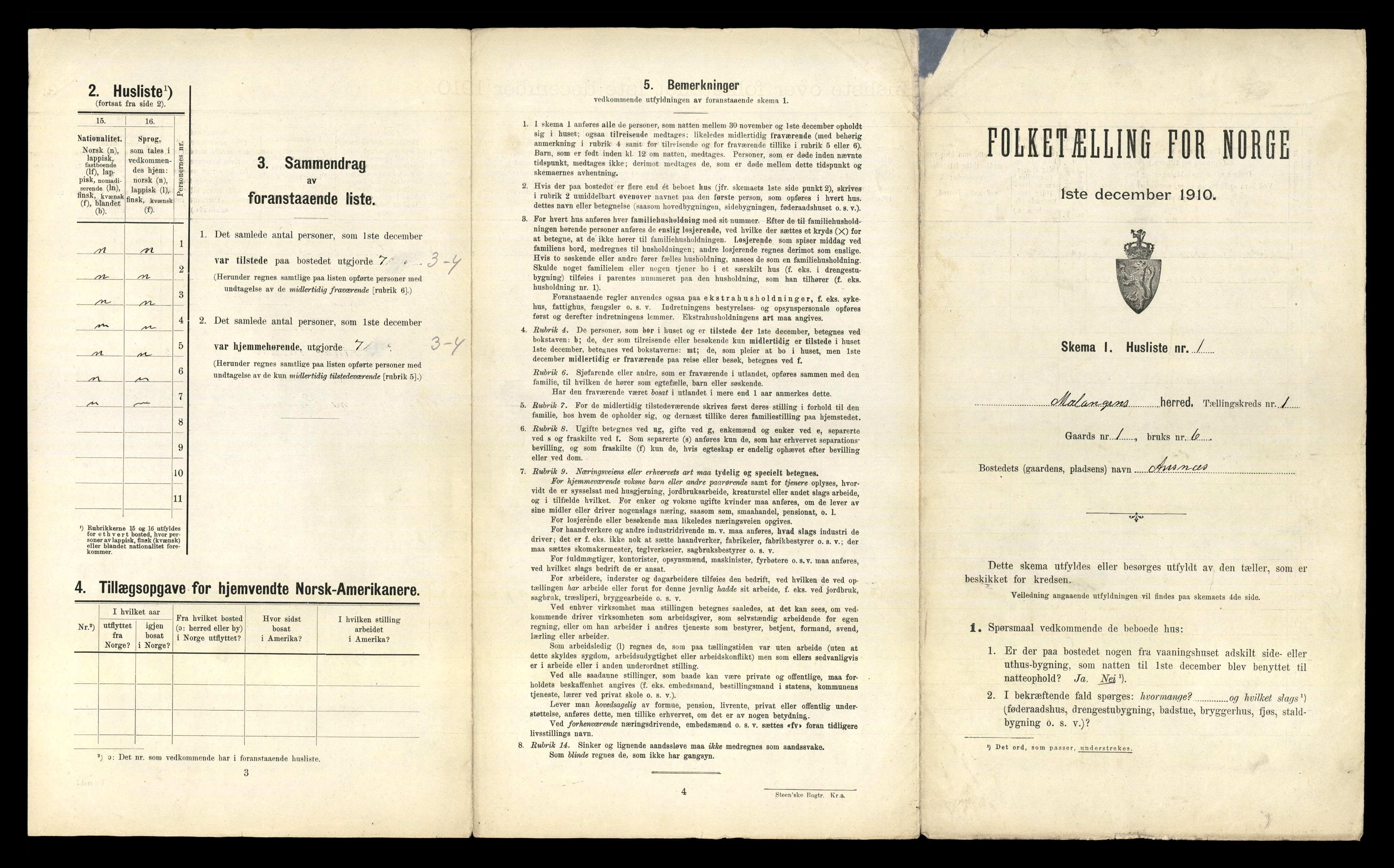 RA, 1910 census for Malangen, 1910, p. 44