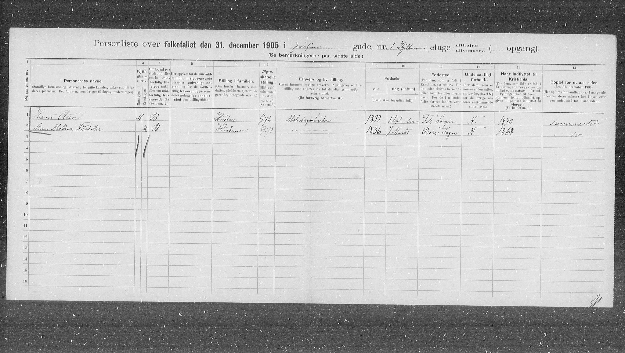 OBA, Municipal Census 1905 for Kristiania, 1905, p. 24813