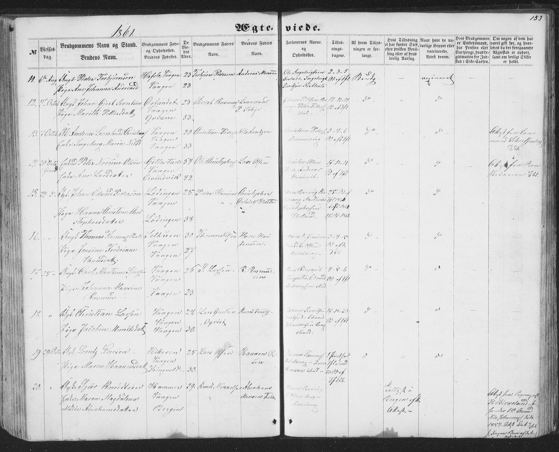Ministerialprotokoller, klokkerbøker og fødselsregistre - Nordland, SAT/A-1459/874/L1073: Parish register (copy) no. 874C02, 1860-1870, p. 153