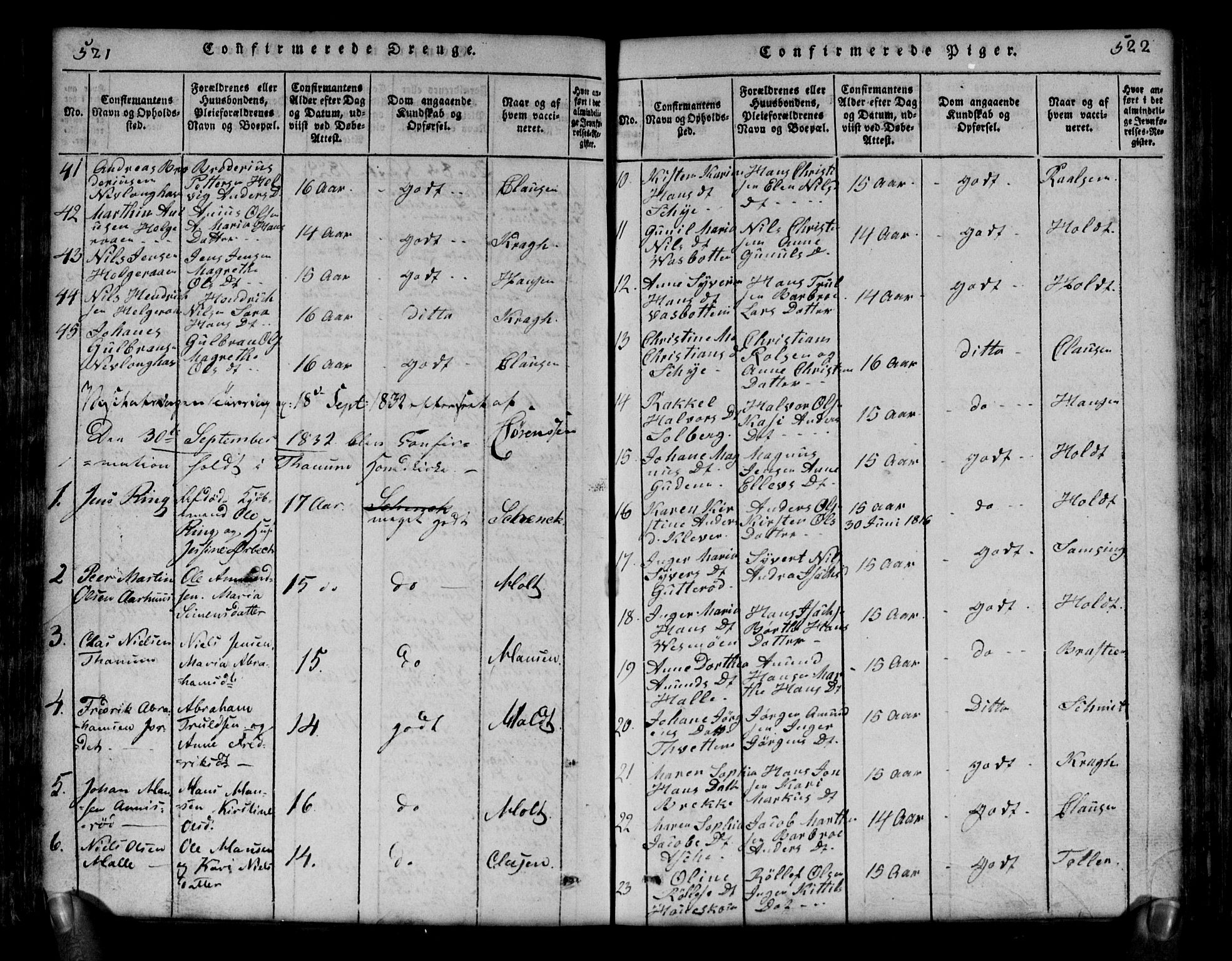 Brunlanes kirkebøker, SAKO/A-342/G/Ga/L0001: Parish register (copy) no. I 1, 1814-1834, p. 521-522