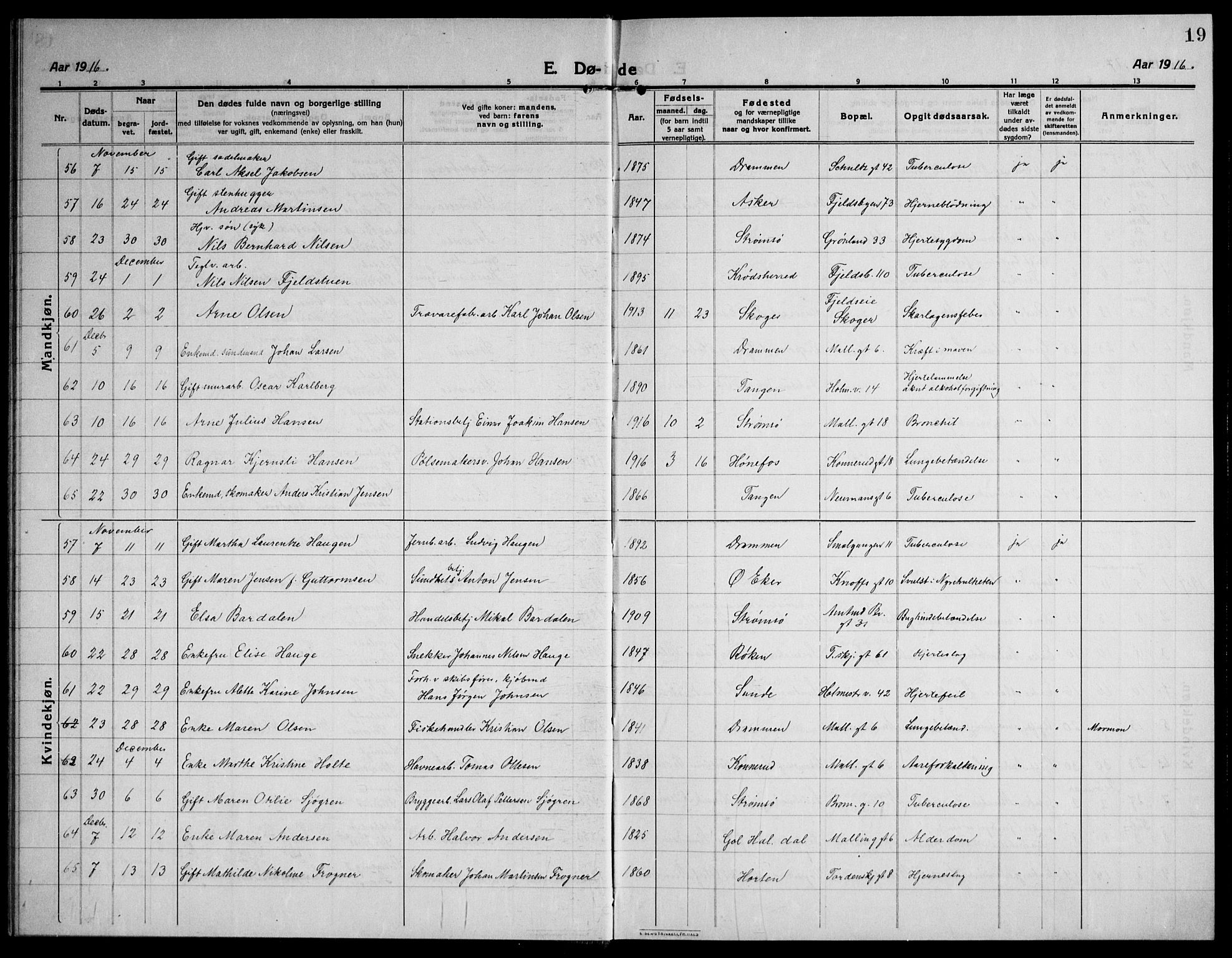 Strømsø kirkebøker, AV/SAKO-A-246/F/Fa/L0028: Parish register (official) no. I 29, 1914-1937, p. 19