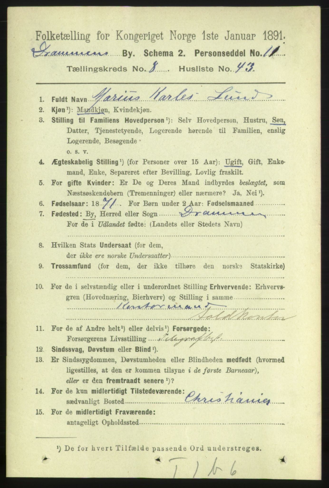 RA, 1891 census for 0602 Drammen, 1891, p. 7361