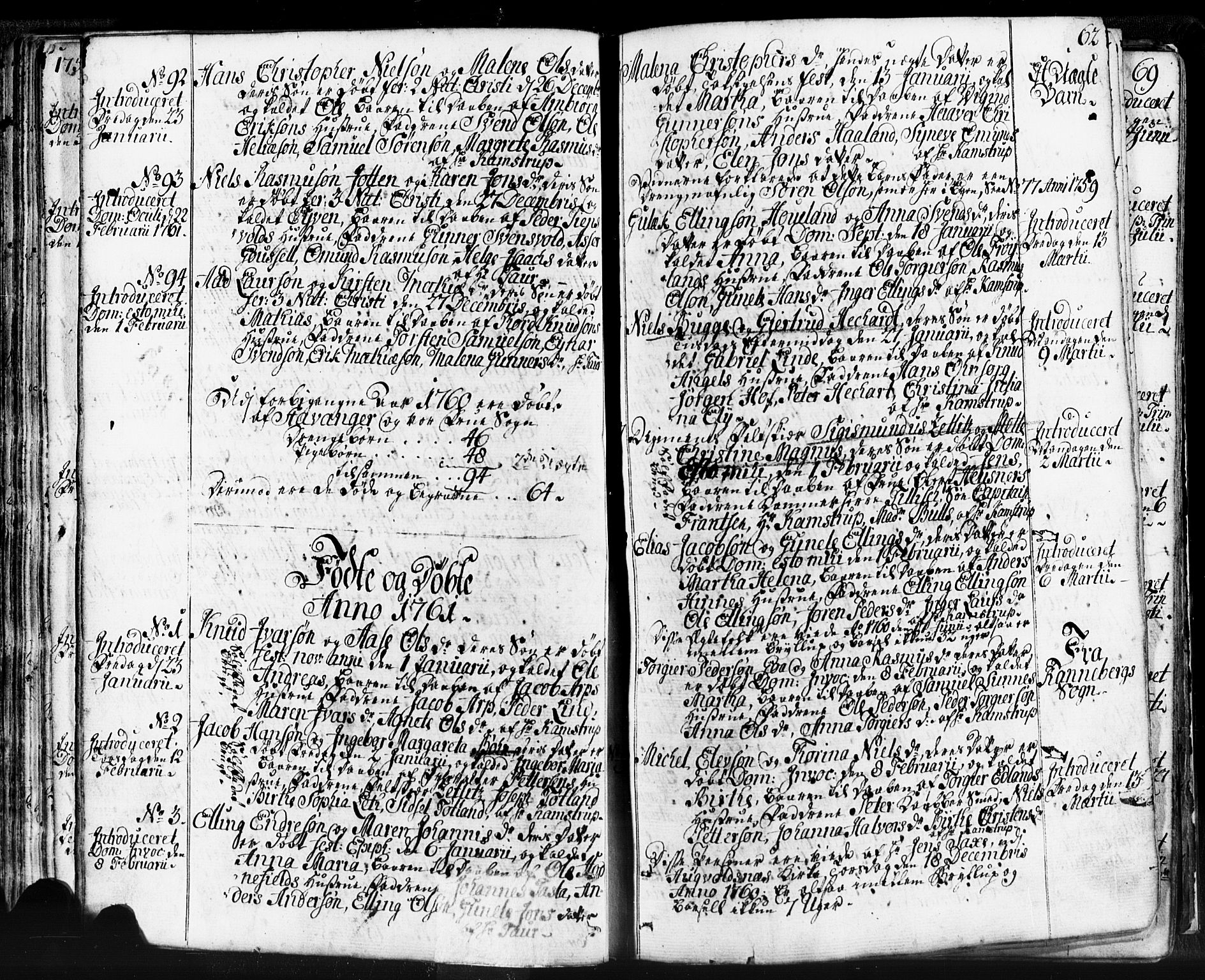 Domkirken sokneprestkontor, SAST/A-101812/001/30/30BB/L0004: Parish register (copy) no. B 4, 1752-1790, p. 62