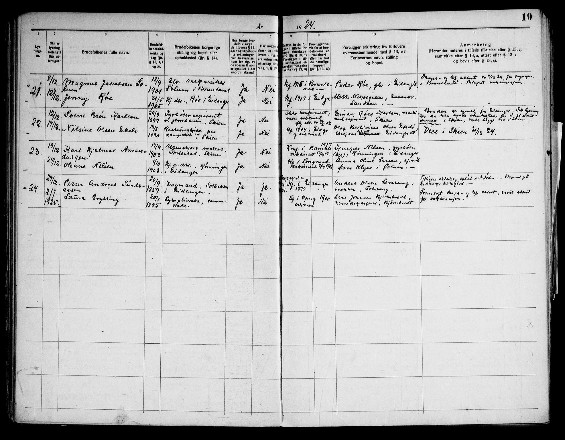 Eidanger kirkebøker, SAKO/A-261/H/Ha/L0003: Banns register no. 3, 1919-1948, p. 19
