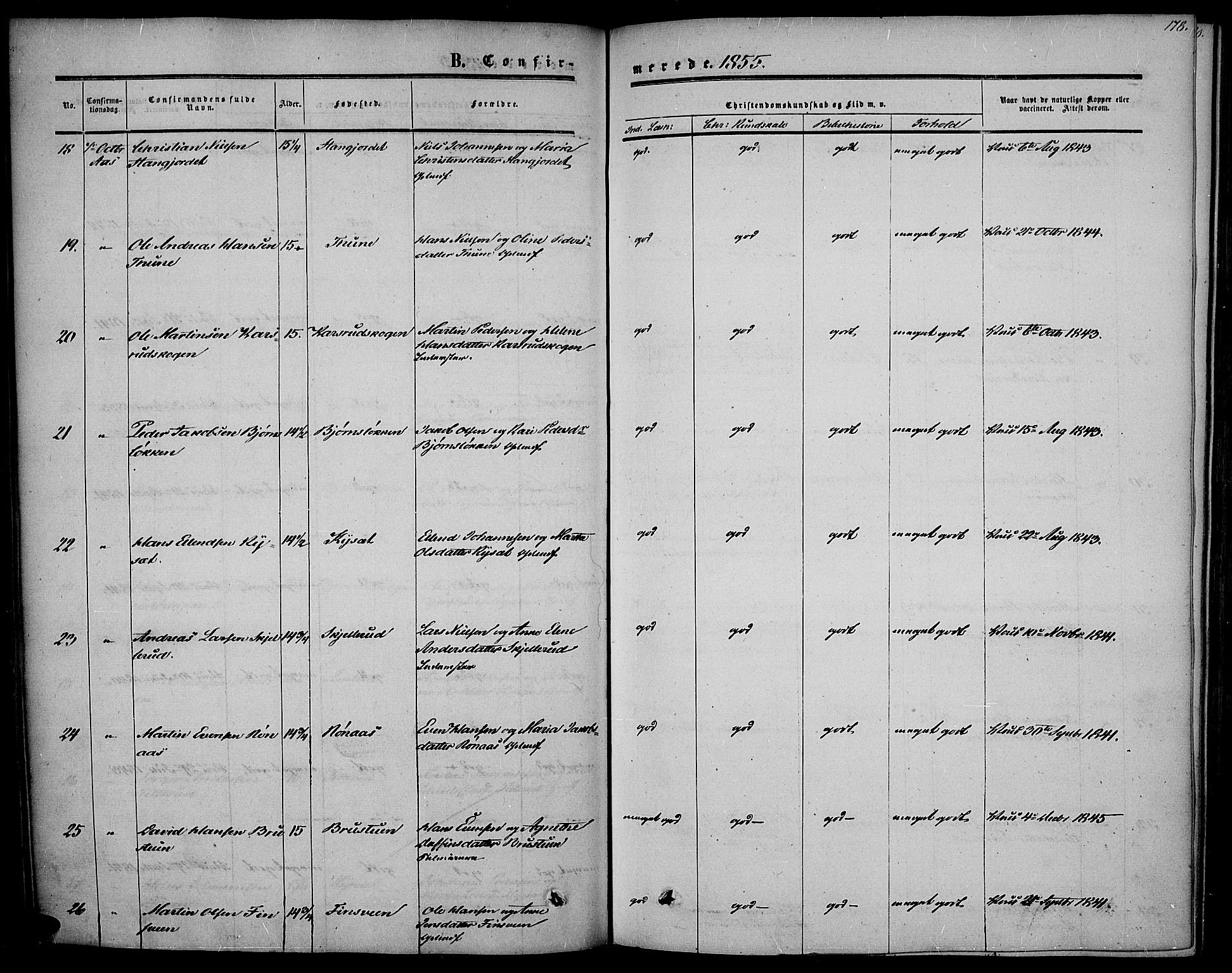 Vestre Toten prestekontor, SAH/PREST-108/H/Ha/Haa/L0005: Parish register (official) no. 5, 1850-1855, p. 178