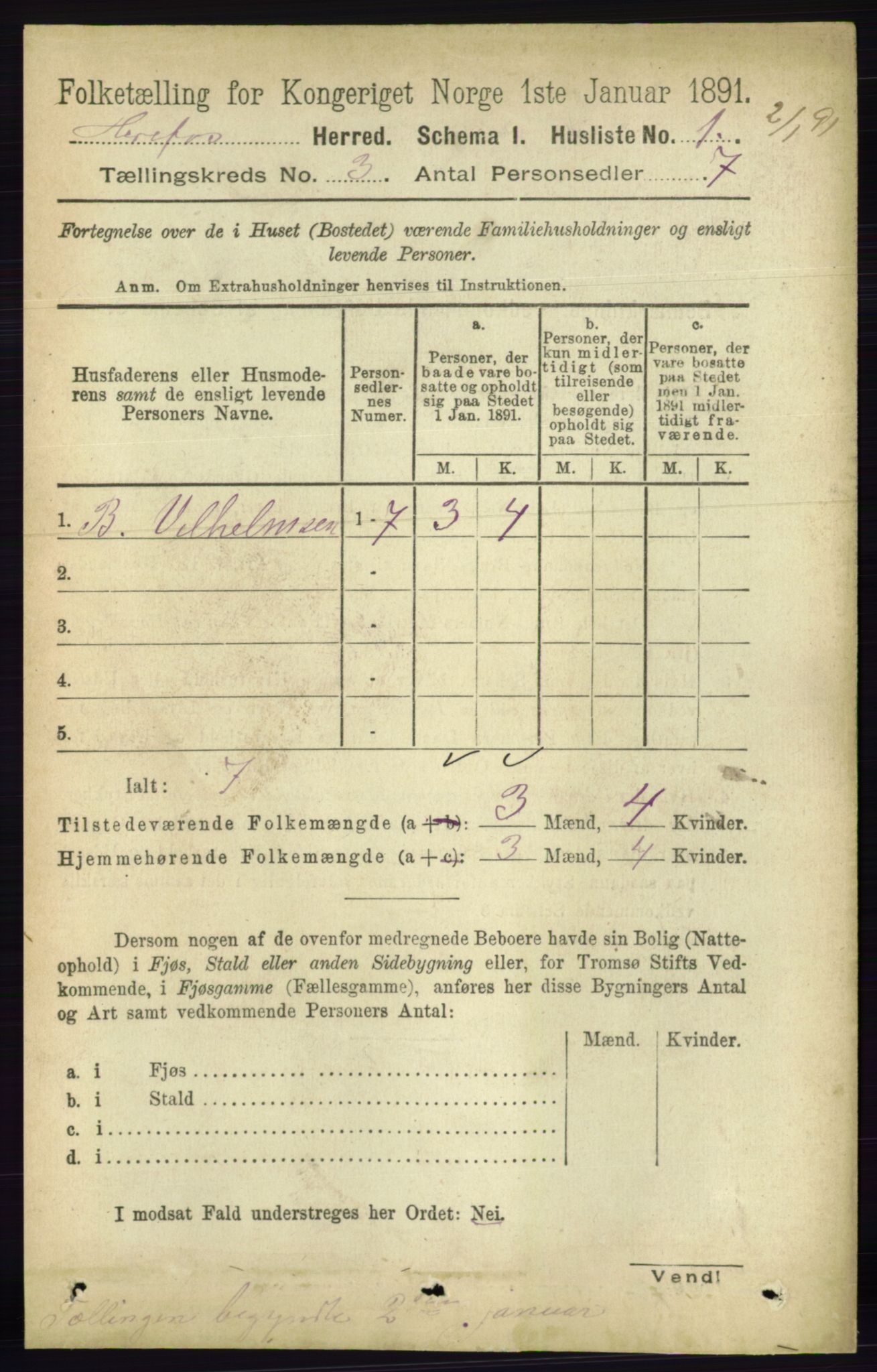 RA, 1891 census for 0933 Herefoss, 1891, p. 504