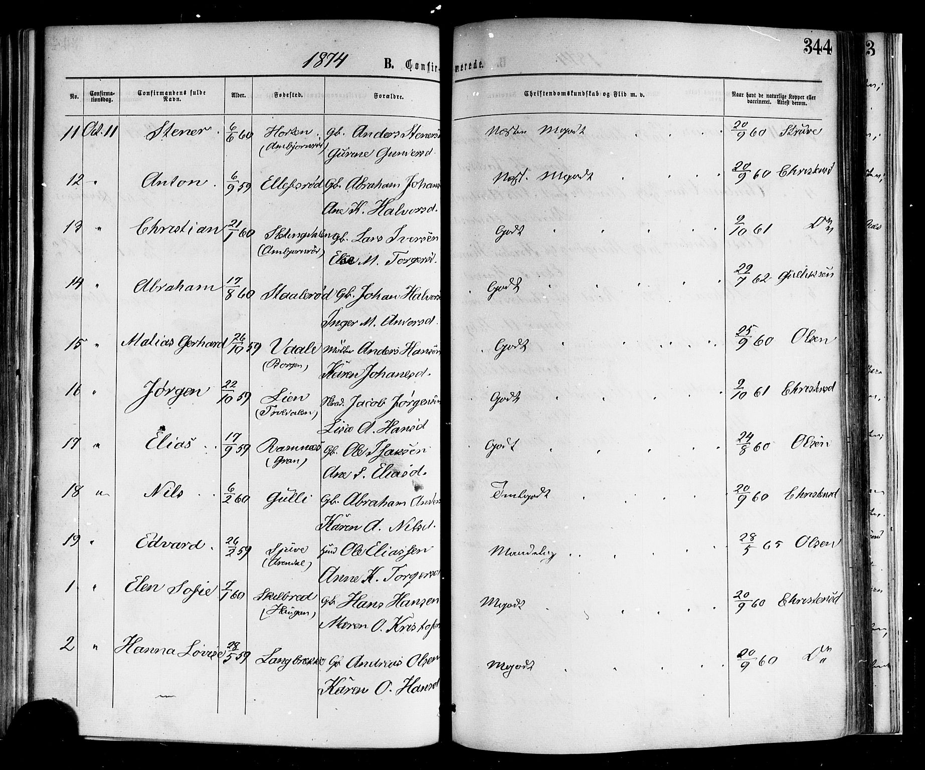 Andebu kirkebøker, AV/SAKO-A-336/F/Fa/L0006: Parish register (official) no. 6, 1871-1878, p. 344