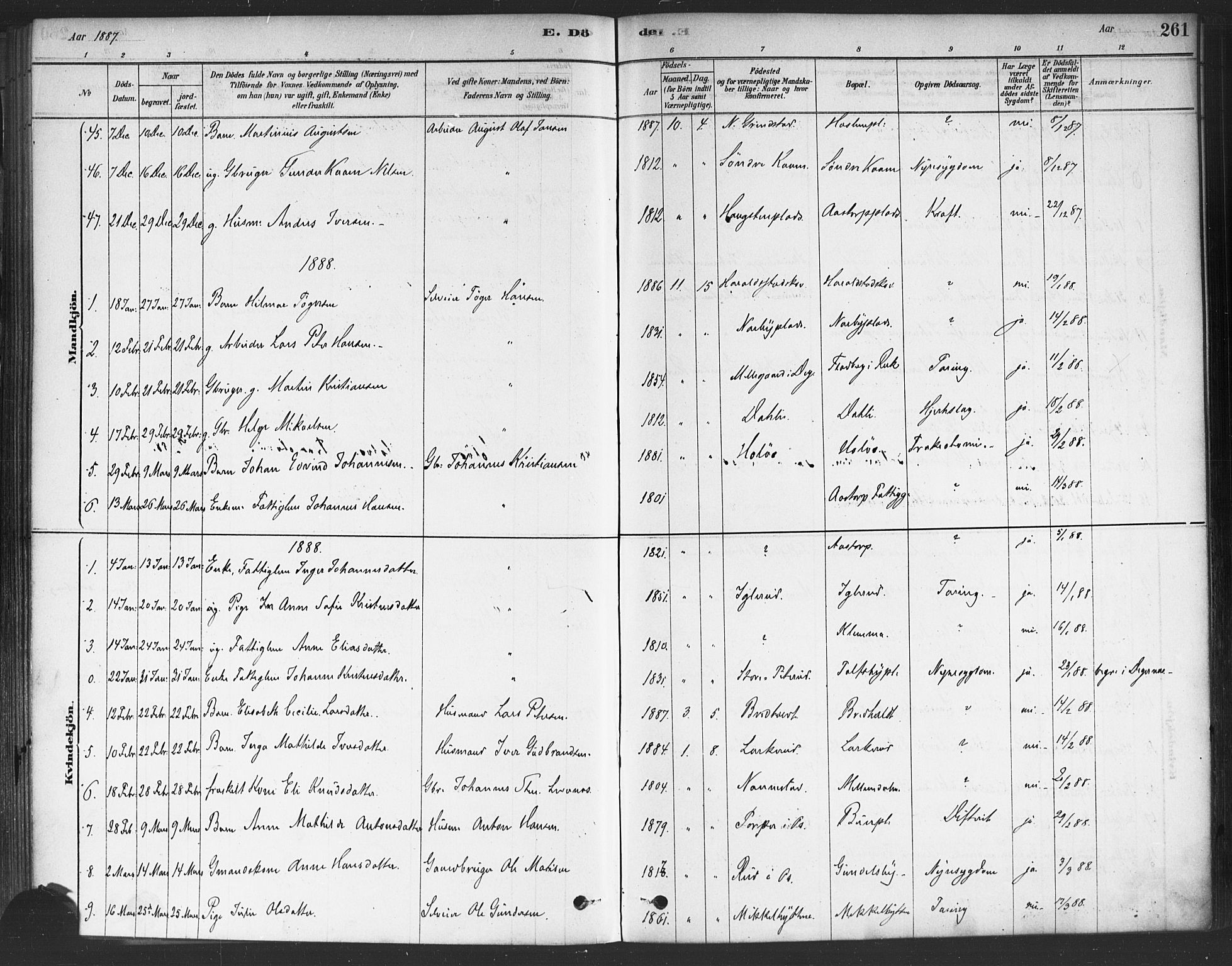 Rakkestad prestekontor Kirkebøker, AV/SAO-A-2008/F/Fa/L0012: Parish register (official) no. I 12, 1878-1893, p. 261