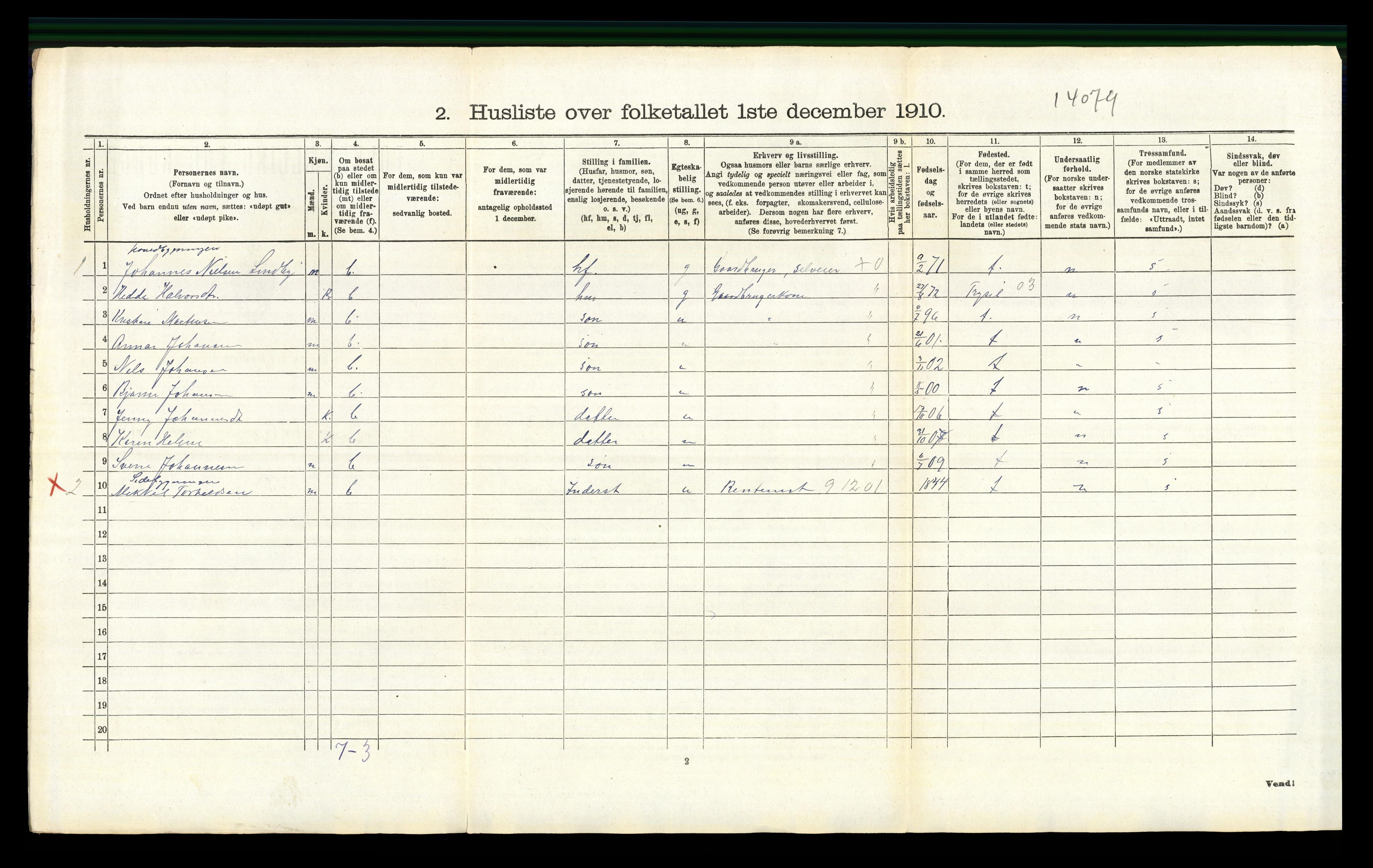 RA, 1910 census for Vang, 1910, p. 1642