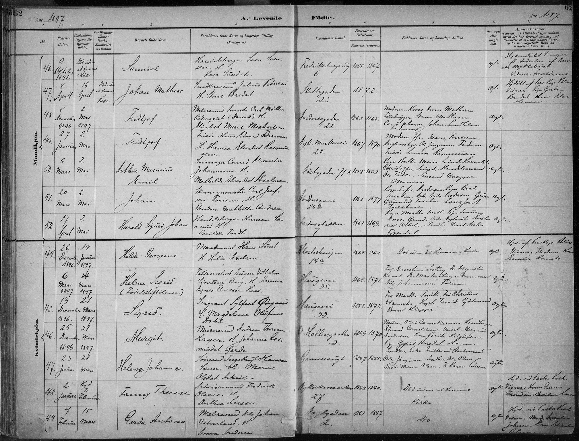 Nykirken Sokneprestembete, AV/SAB-A-77101/H/Haa/L0018: Parish register (official) no. B 6, 1895-1903, p. 62