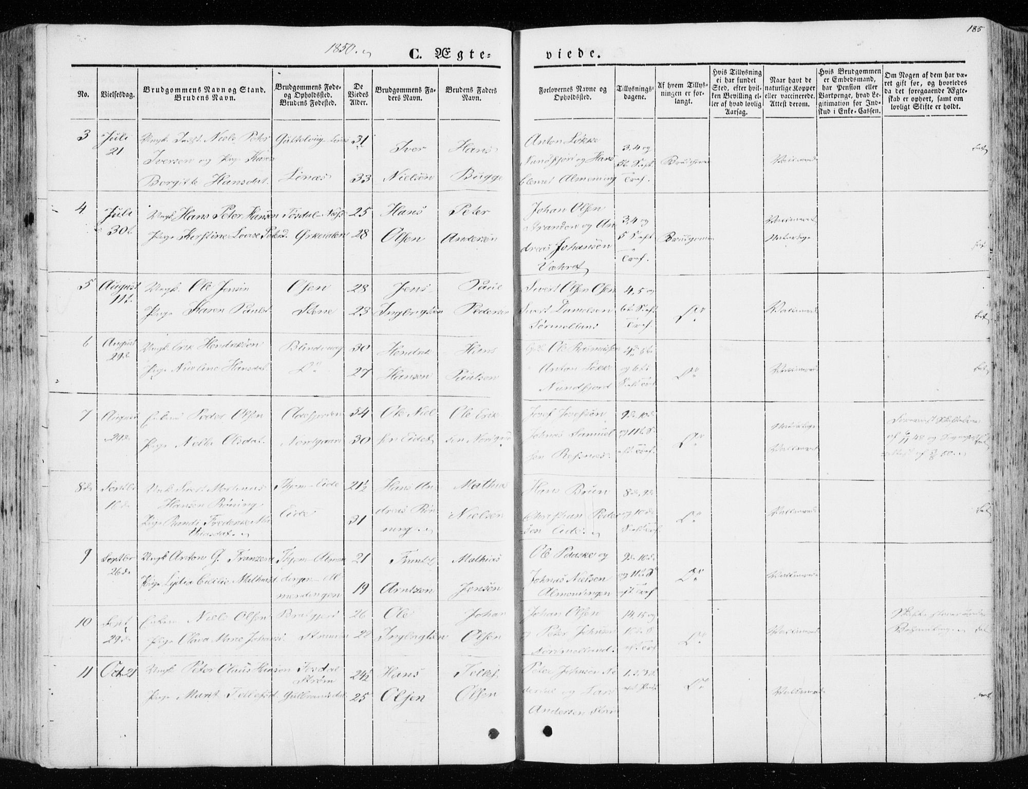 Ministerialprotokoller, klokkerbøker og fødselsregistre - Sør-Trøndelag, SAT/A-1456/657/L0704: Parish register (official) no. 657A05, 1846-1857, p. 185