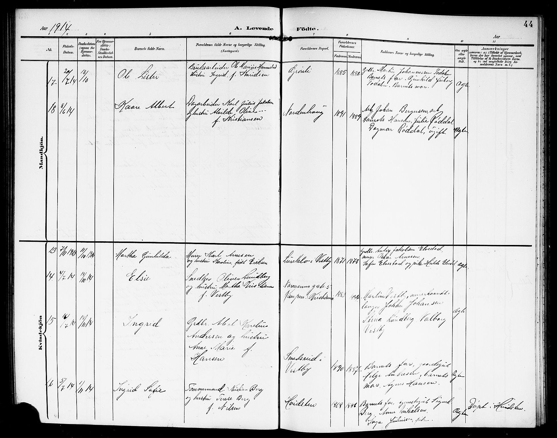 Vestby prestekontor Kirkebøker, AV/SAO-A-10893/G/Ga/L0002: Parish register (copy) no. I 2, 1903-1916, p. 44