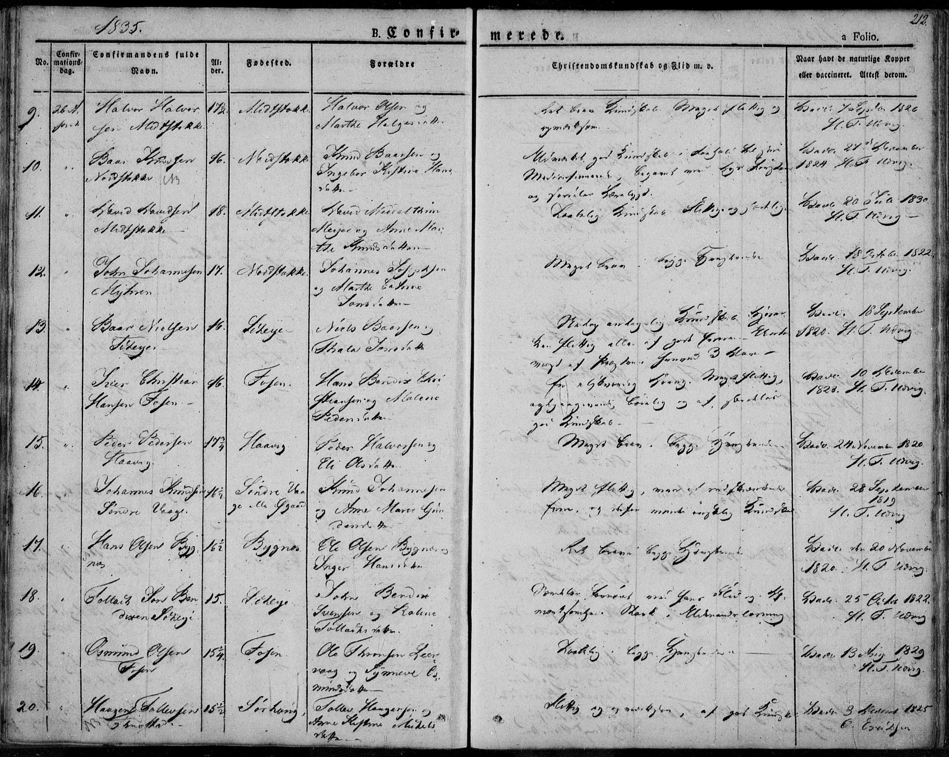 Avaldsnes sokneprestkontor, SAST/A -101851/H/Ha/Haa/L0005: Parish register (official) no. A 5.1, 1825-1841, p. 212