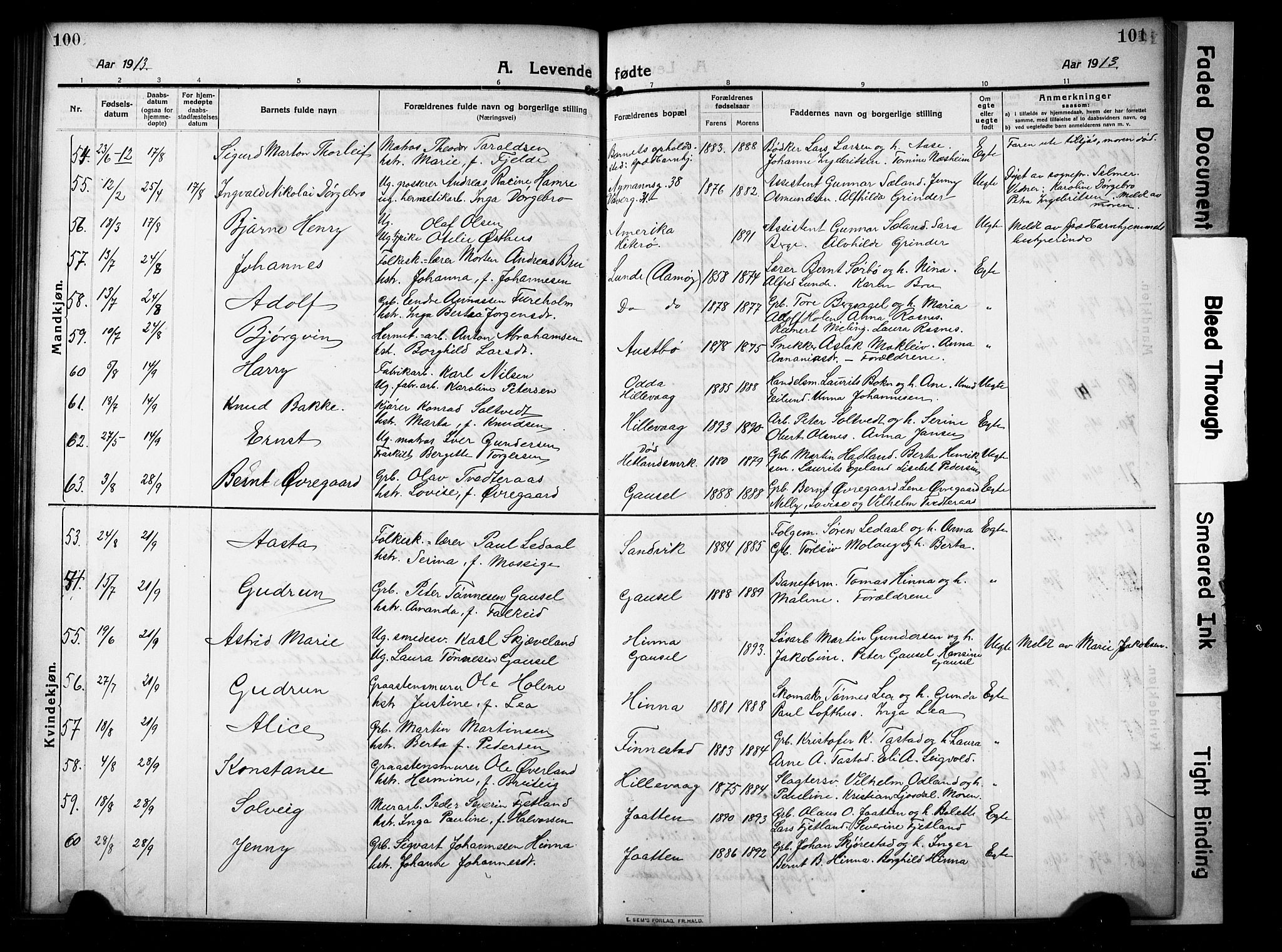 Hetland sokneprestkontor, SAST/A-101826/30/30BB/L0008: Parish register (copy) no. B 8, 1910-1921, p. 100-101