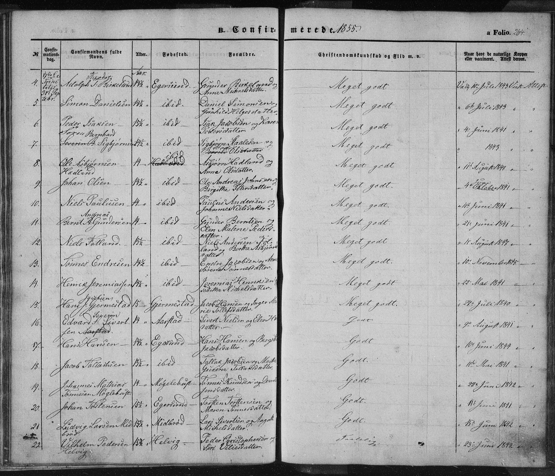 Eigersund sokneprestkontor, SAST/A-101807/S08/L0012: Parish register (official) no. A 12.1, 1850-1865, p. 264