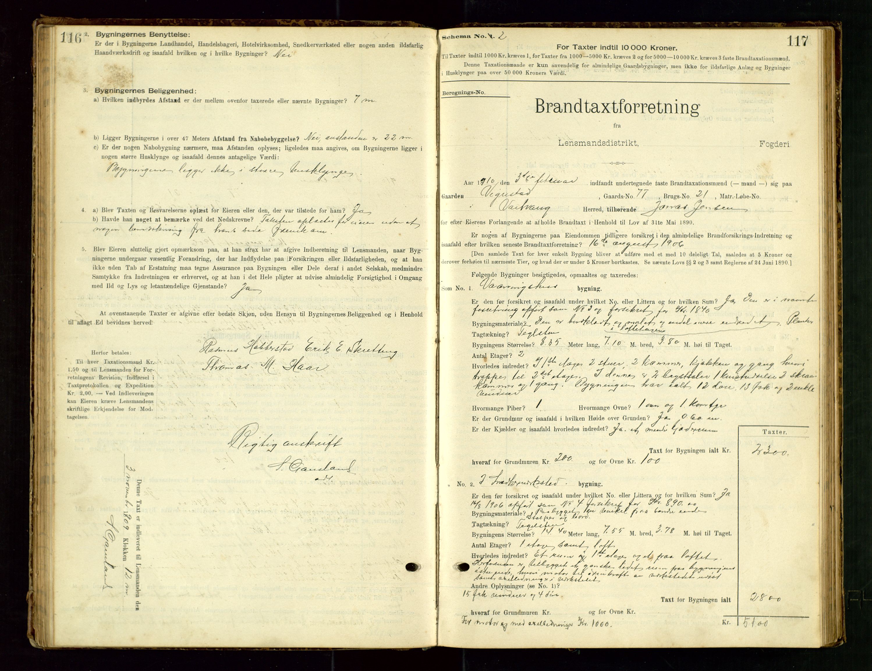 Hå lensmannskontor, SAST/A-100456/Goa/L0003: Takstprotokoll (skjema), 1895-1911, p. 116-117