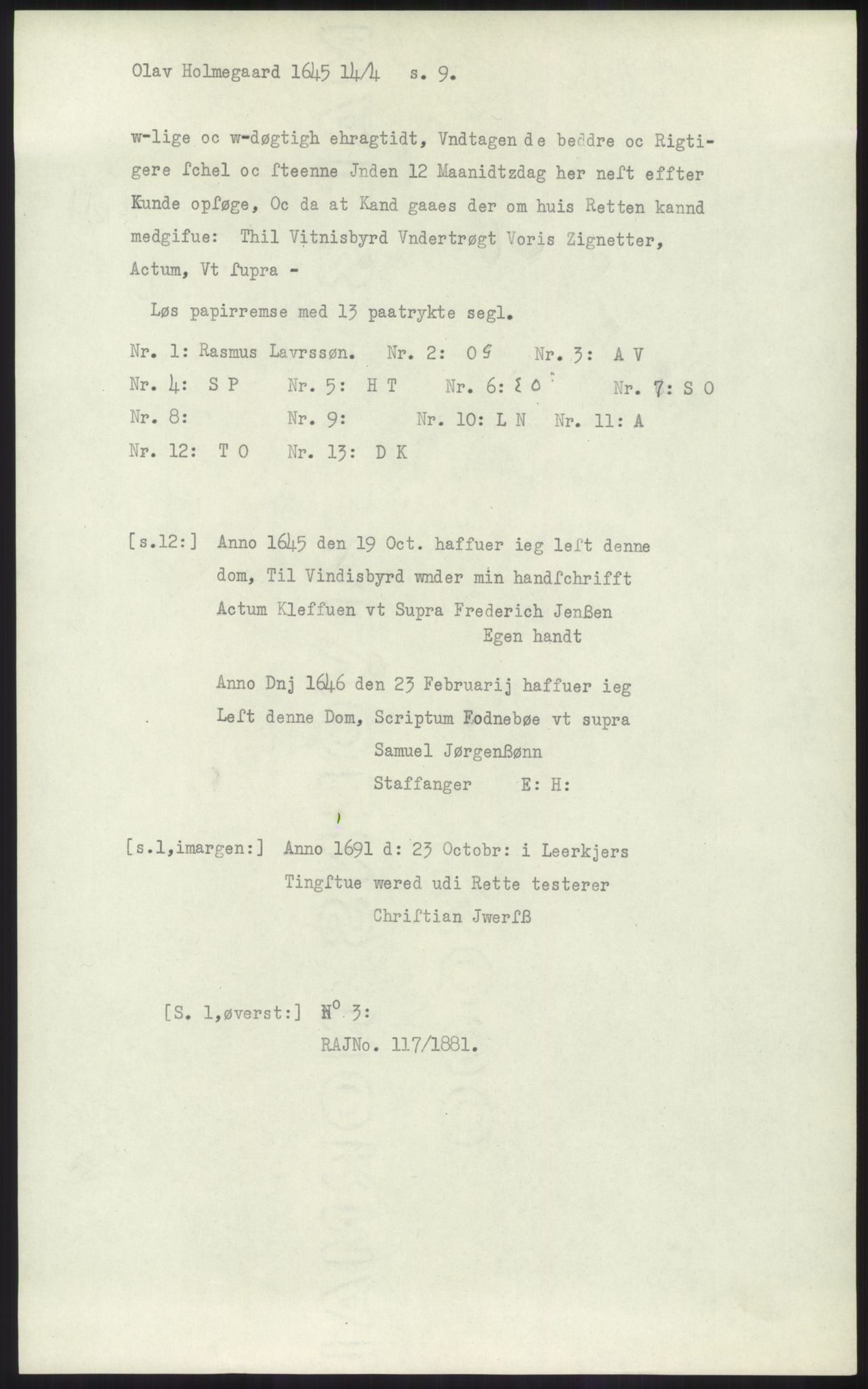 Samlinger til kildeutgivelse, Diplomavskriftsamlingen, AV/RA-EA-4053/H/Ha, p. 1607