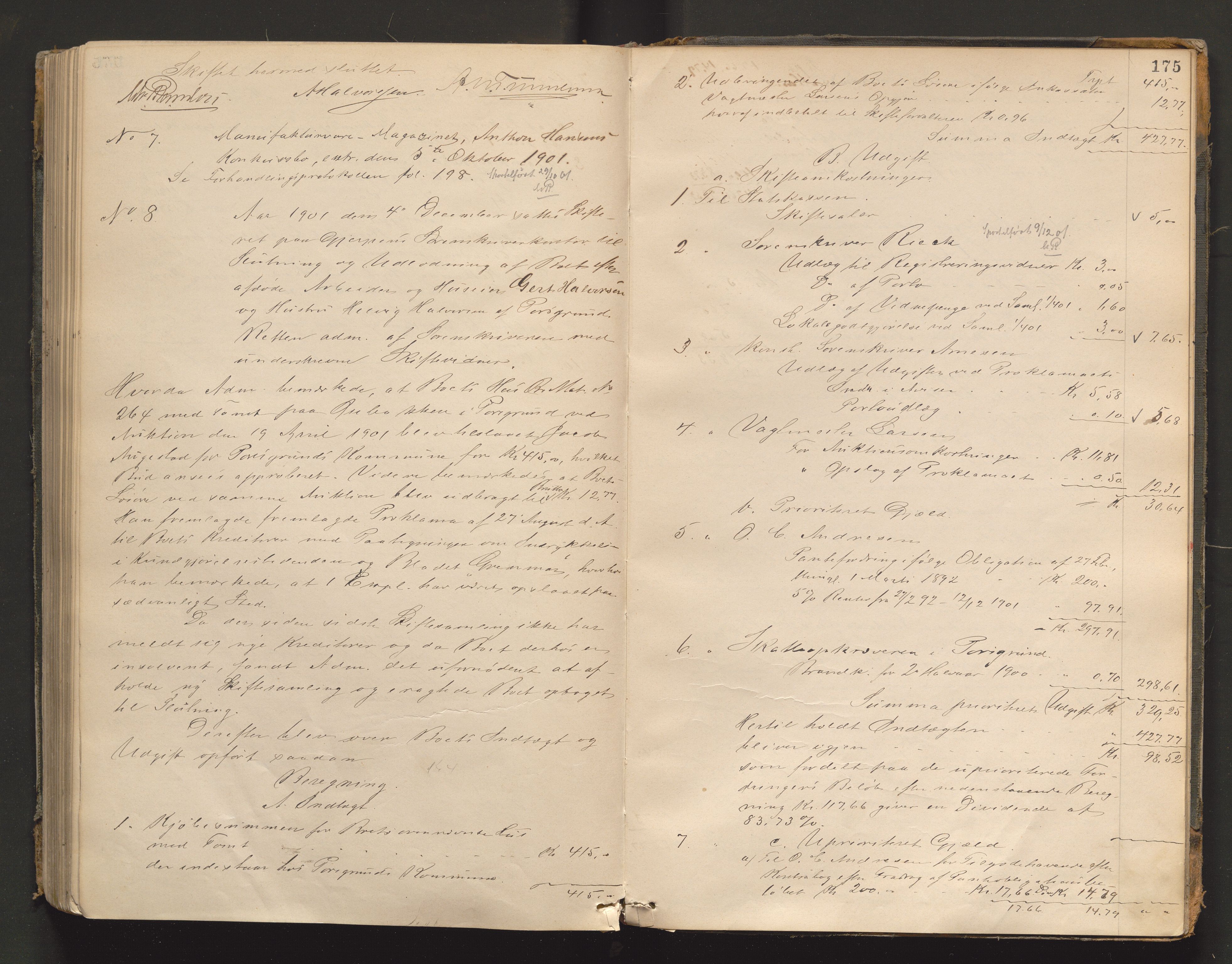 Porsgrunn byfogd, AV/SAKO-A-106/H/Hb/L0010: Skifteprotokoll - e., 1882-1902, p. 174b-175a