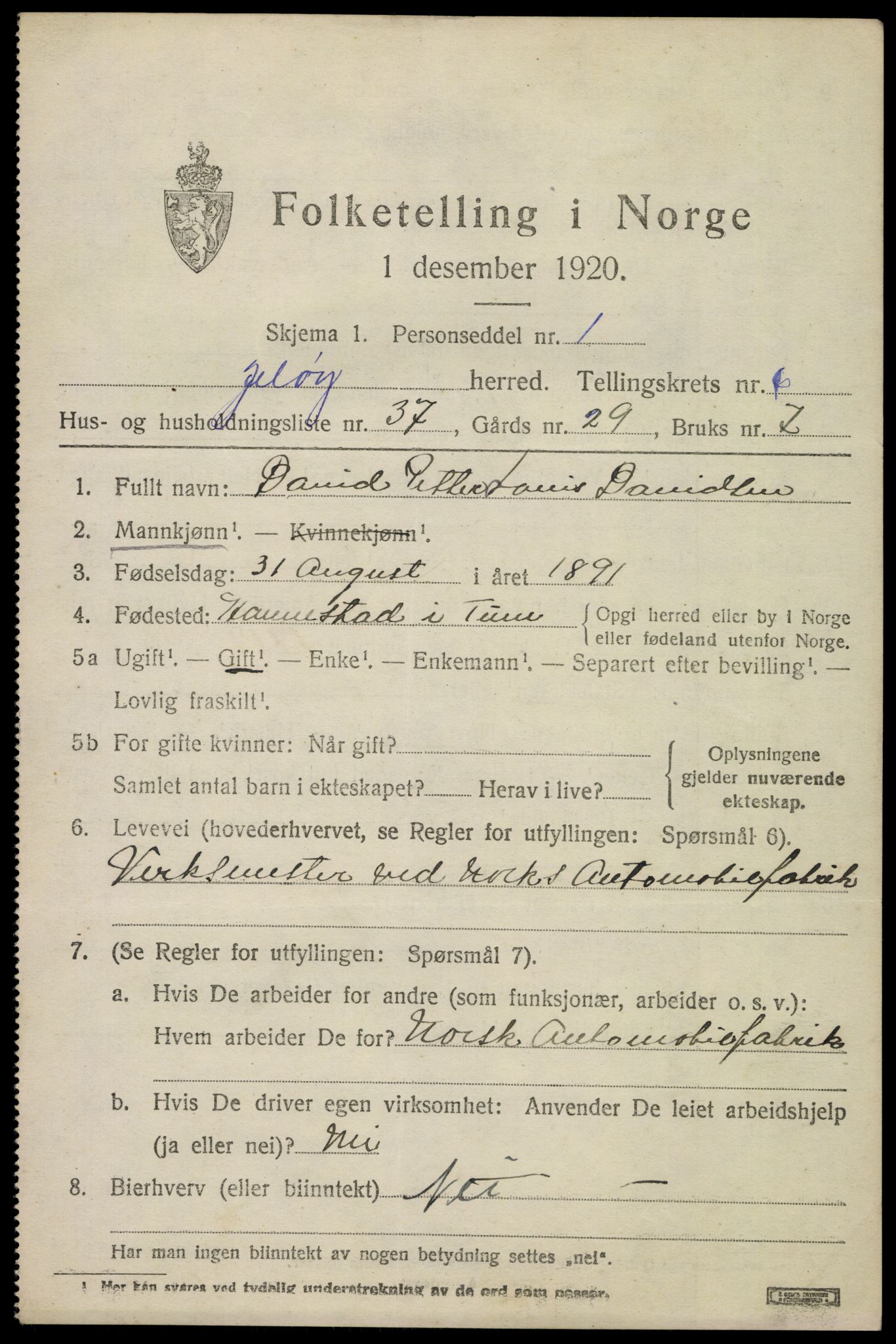 SAO, 1920 census for Moss land district, 1920, p. 7219