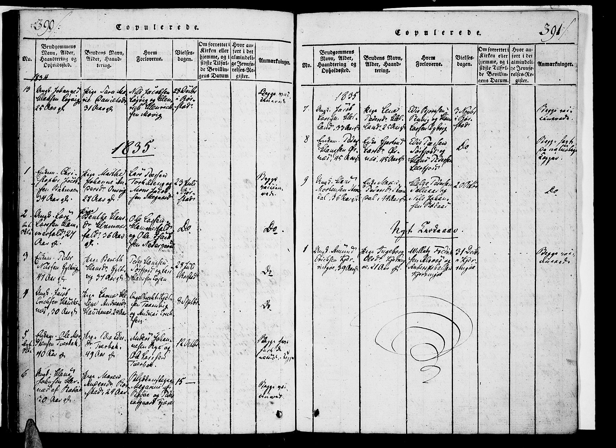 Ministerialprotokoller, klokkerbøker og fødselsregistre - Nordland, AV/SAT-A-1459/853/L0768: Parish register (official) no. 853A07, 1821-1836, p. 390-391