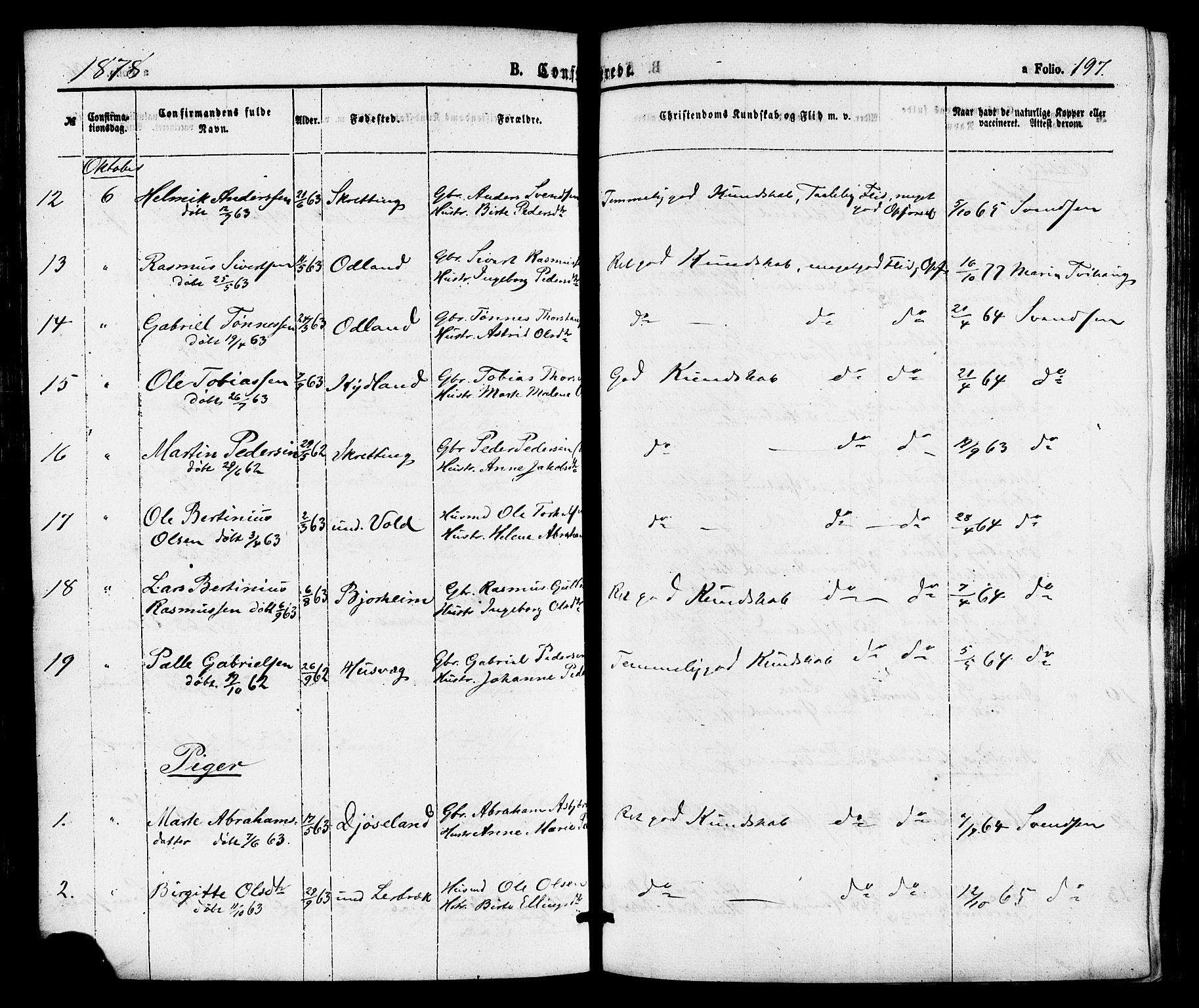 Hå sokneprestkontor, AV/SAST-A-101801/001/30BA/L0009: Parish register (official) no. A 8, 1855-1878, p. 197