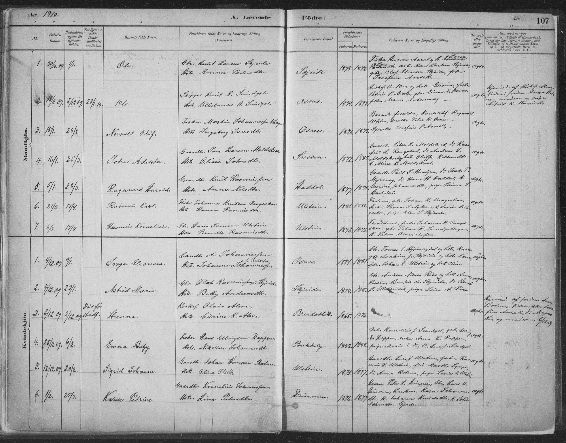 Ministerialprotokoller, klokkerbøker og fødselsregistre - Møre og Romsdal, SAT/A-1454/509/L0106: Parish register (official) no. 509A04, 1883-1922, p. 107